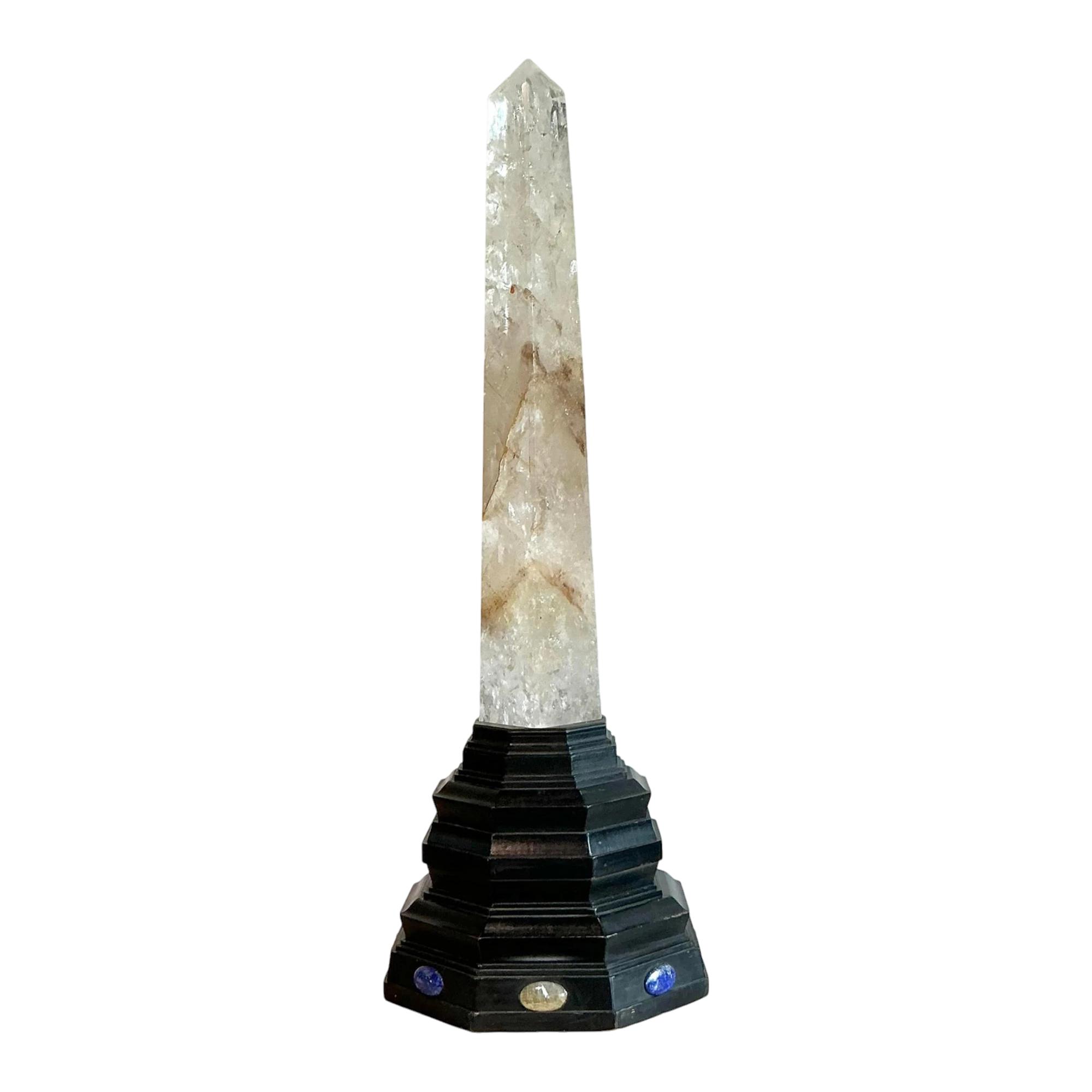 Vintage Boho Rock Crystal Obelisk on Jeweled Pedestal