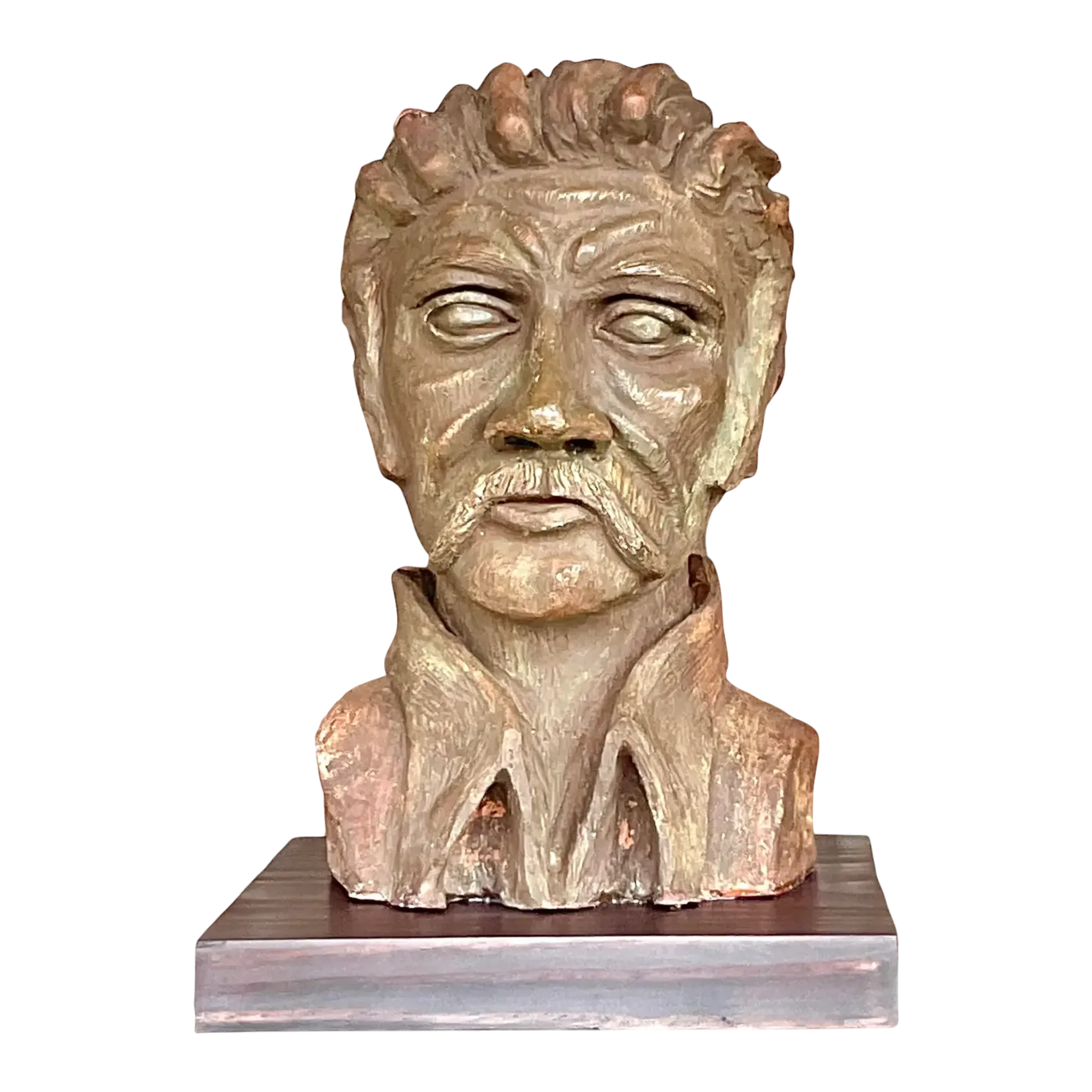 Vintage Boho Sculpted Clay Bust of Man