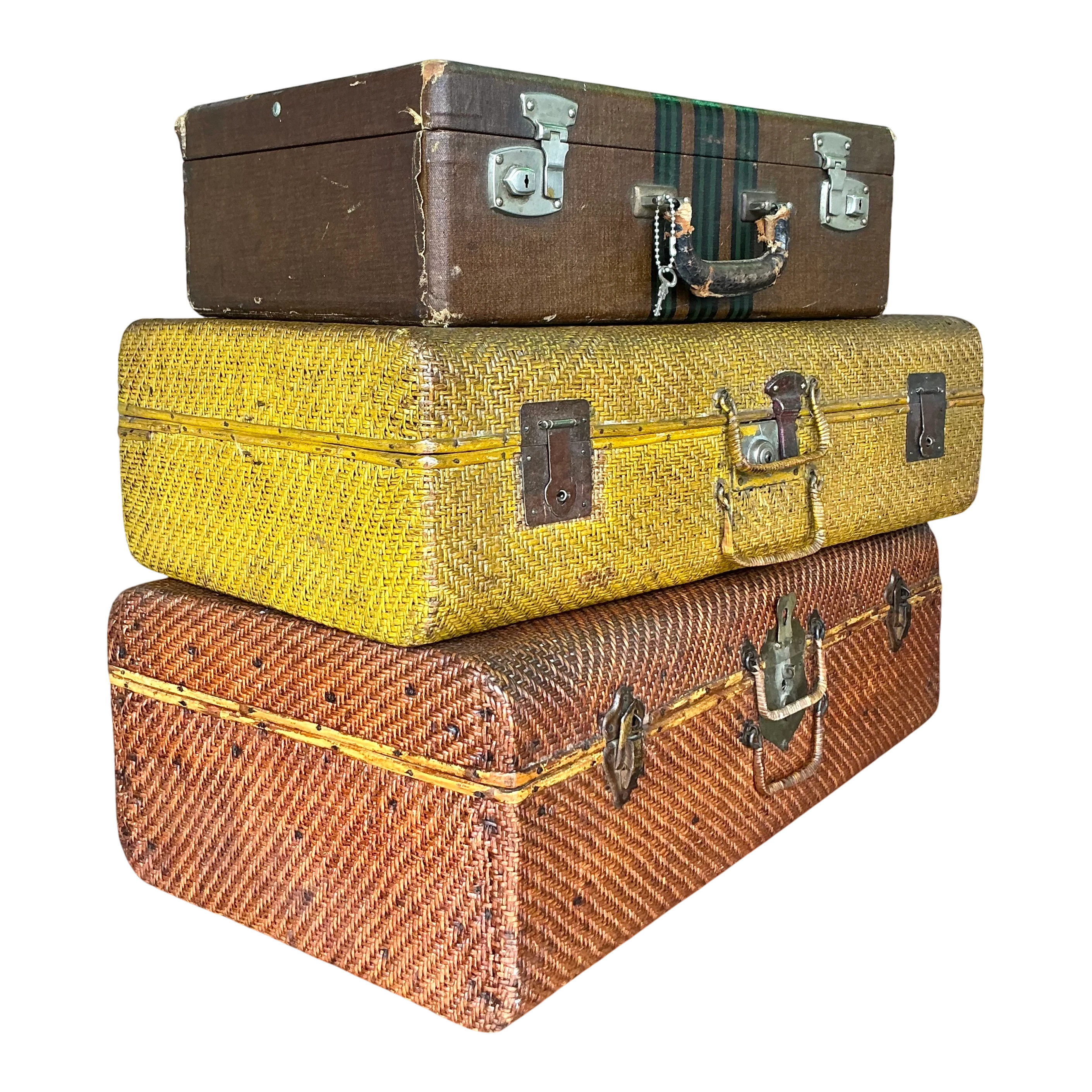 Vintage Boho Set Of Three Vintage Suitcases