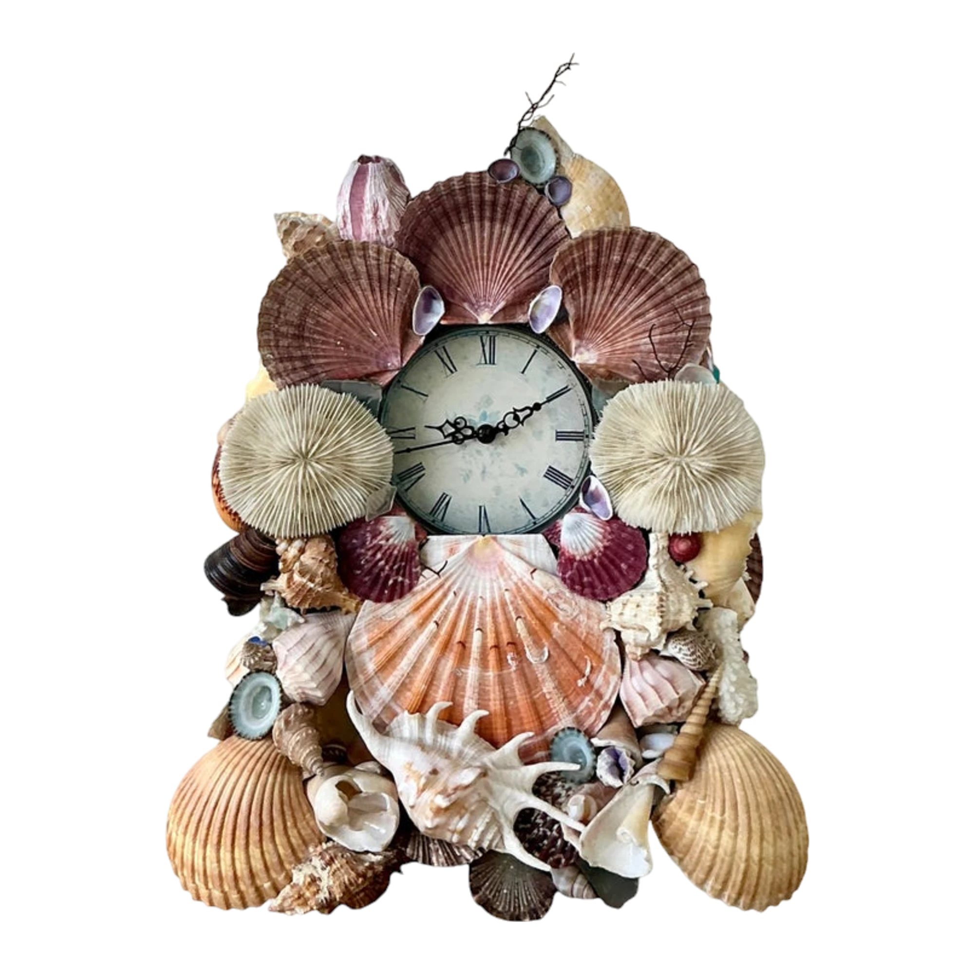 Vintage Boho Shell Encrusted Mantle Clock