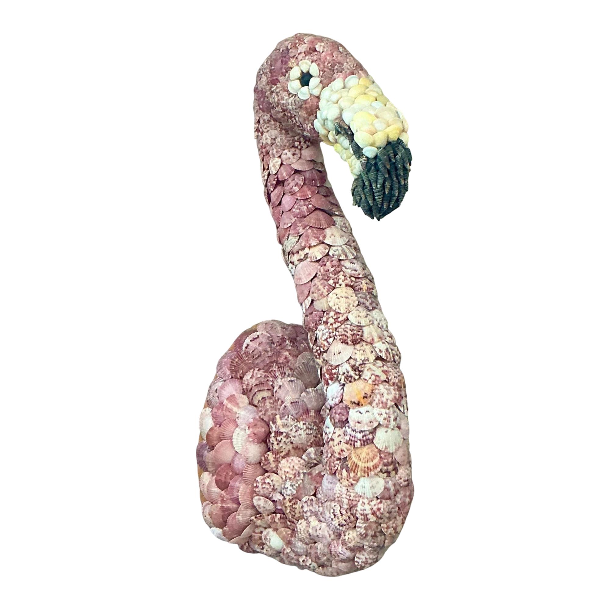Vintage Boho Shell Encrusted Wall Mount Flamingo