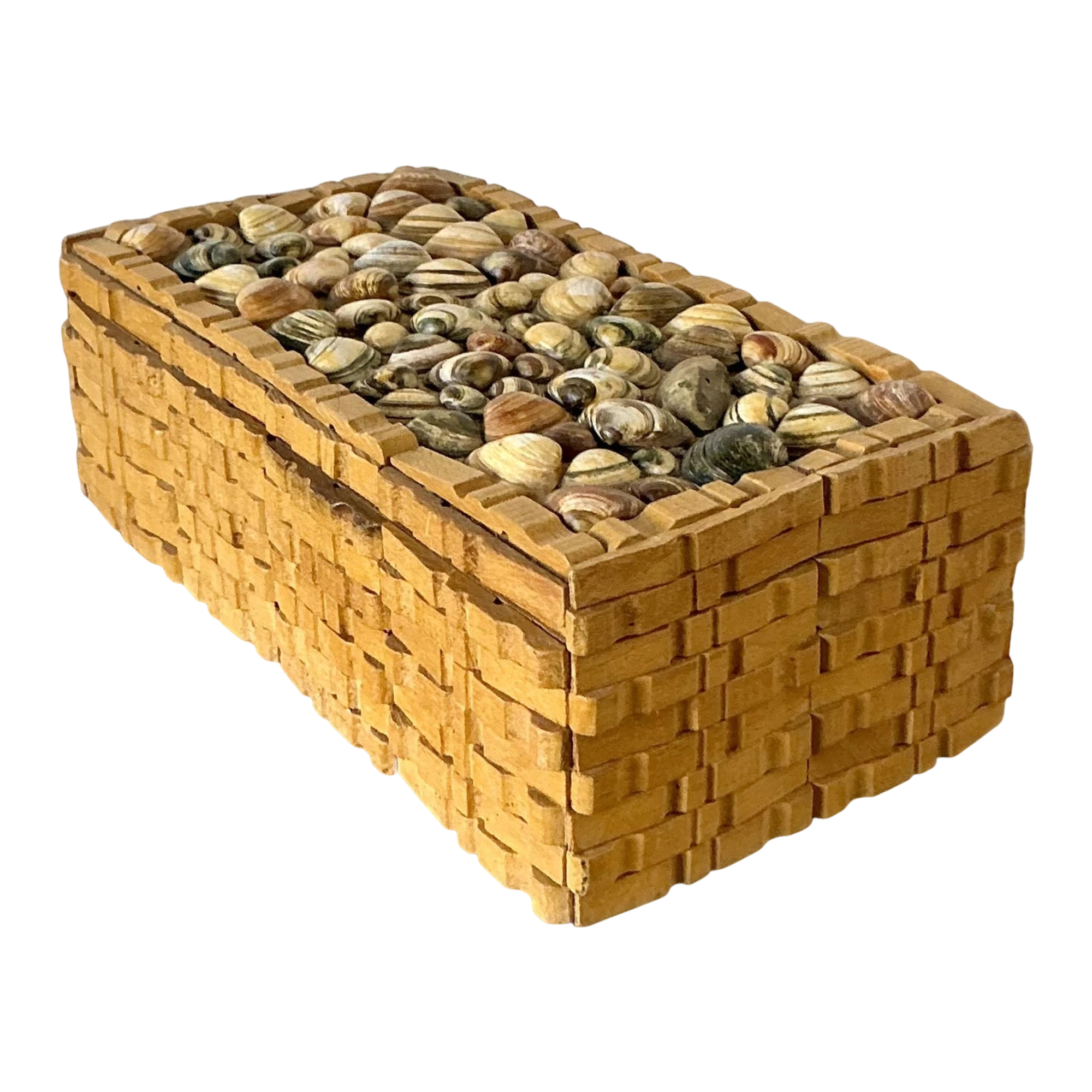 Vintage Boho Shell Encrusted Wood Box
