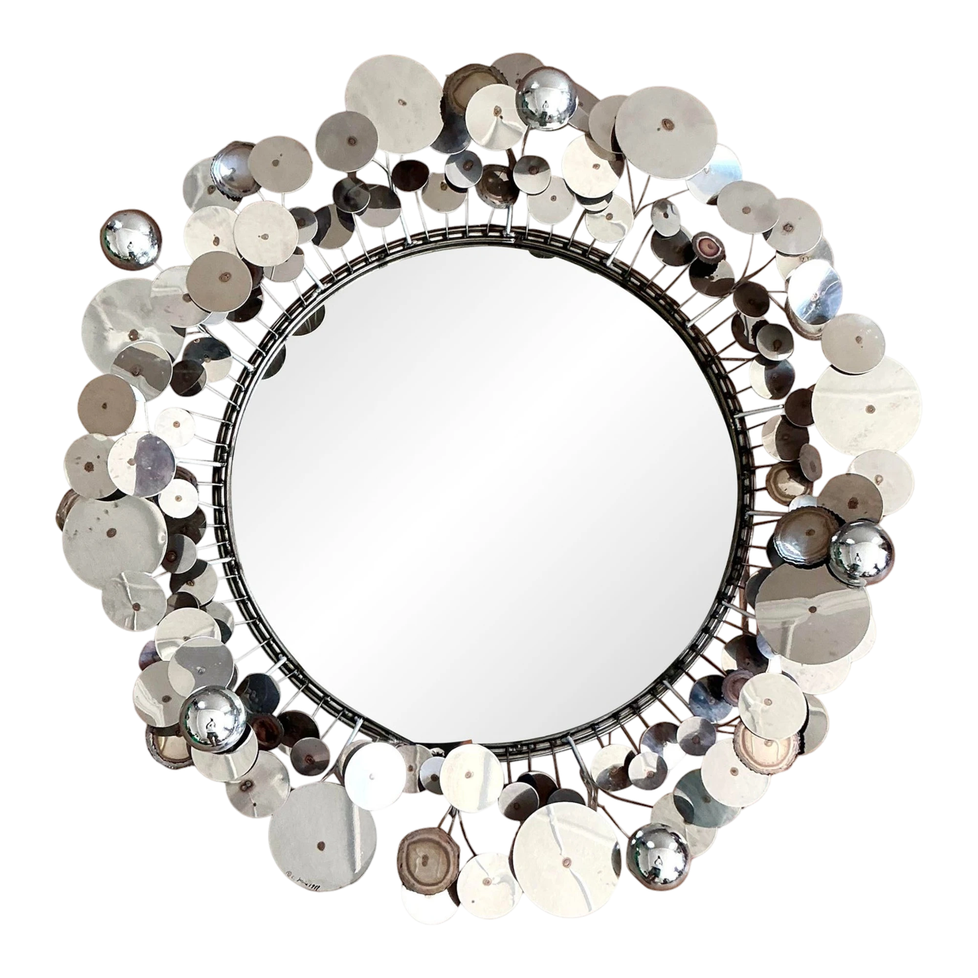 Vintage Boho Signed Curtis Jere Chrome “Raindrops” Mirror