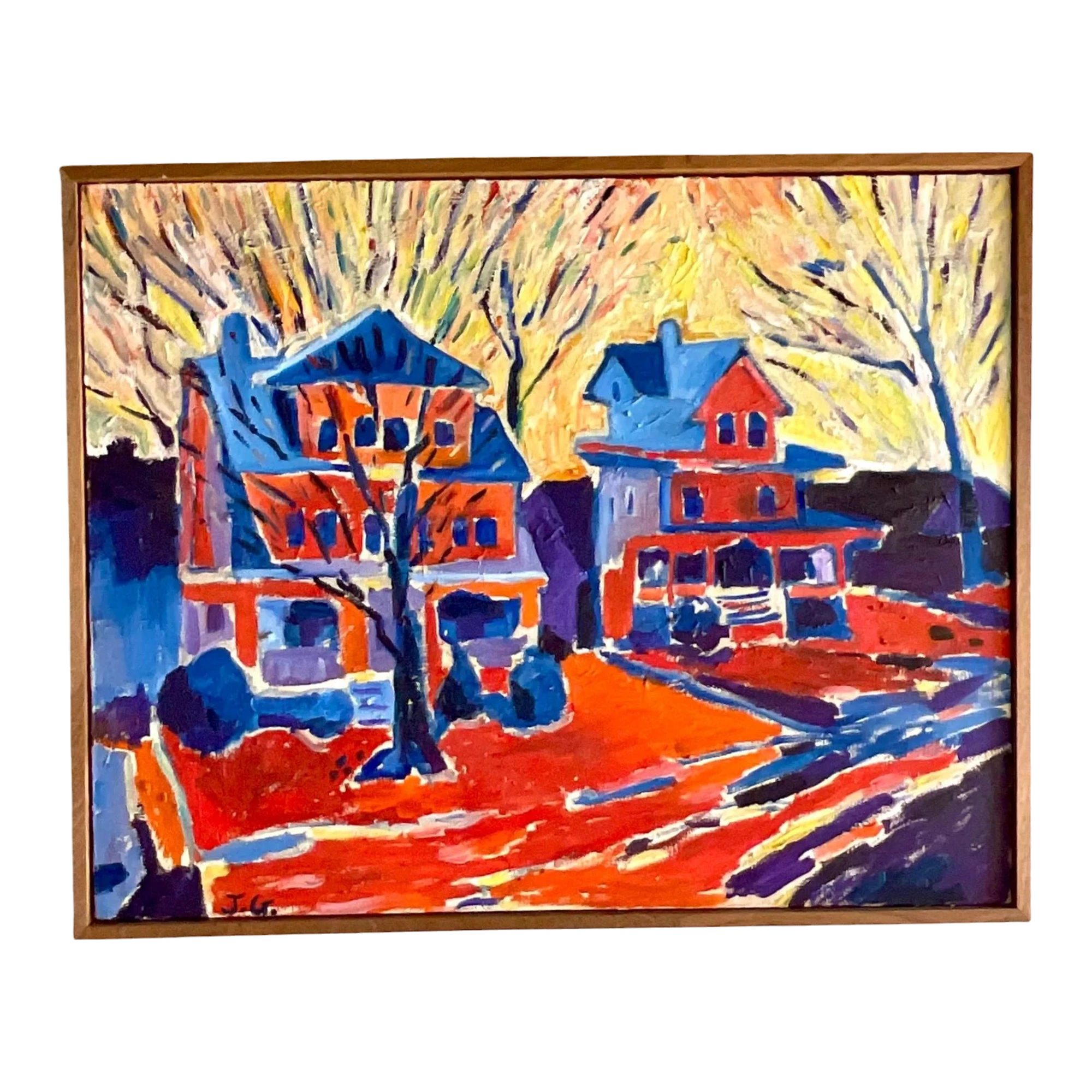 Vintage Boho Signed Original Abstract Expressionist Oil Painting on Canvas