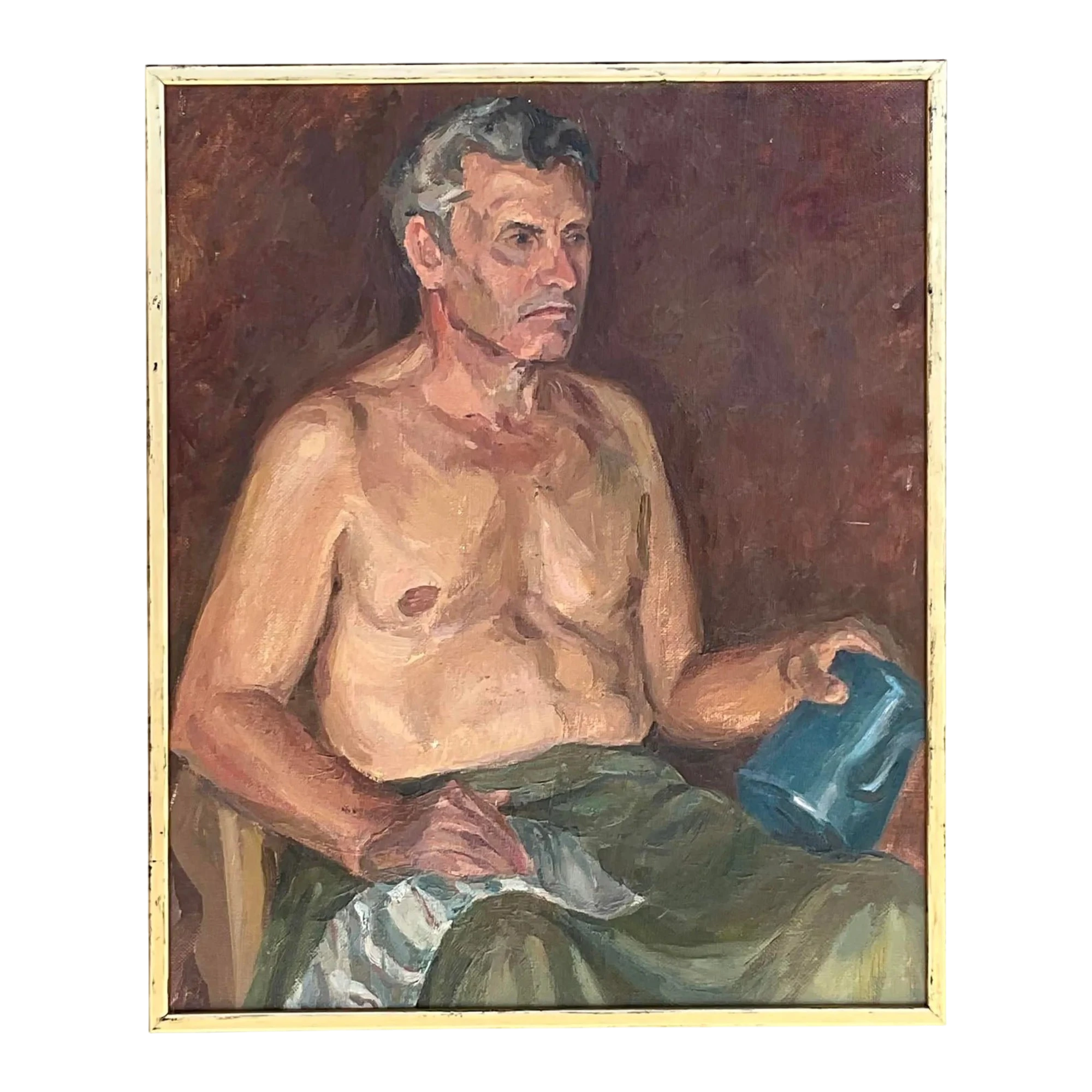 Vintage Boho Signed Original Oil Portrait of Man