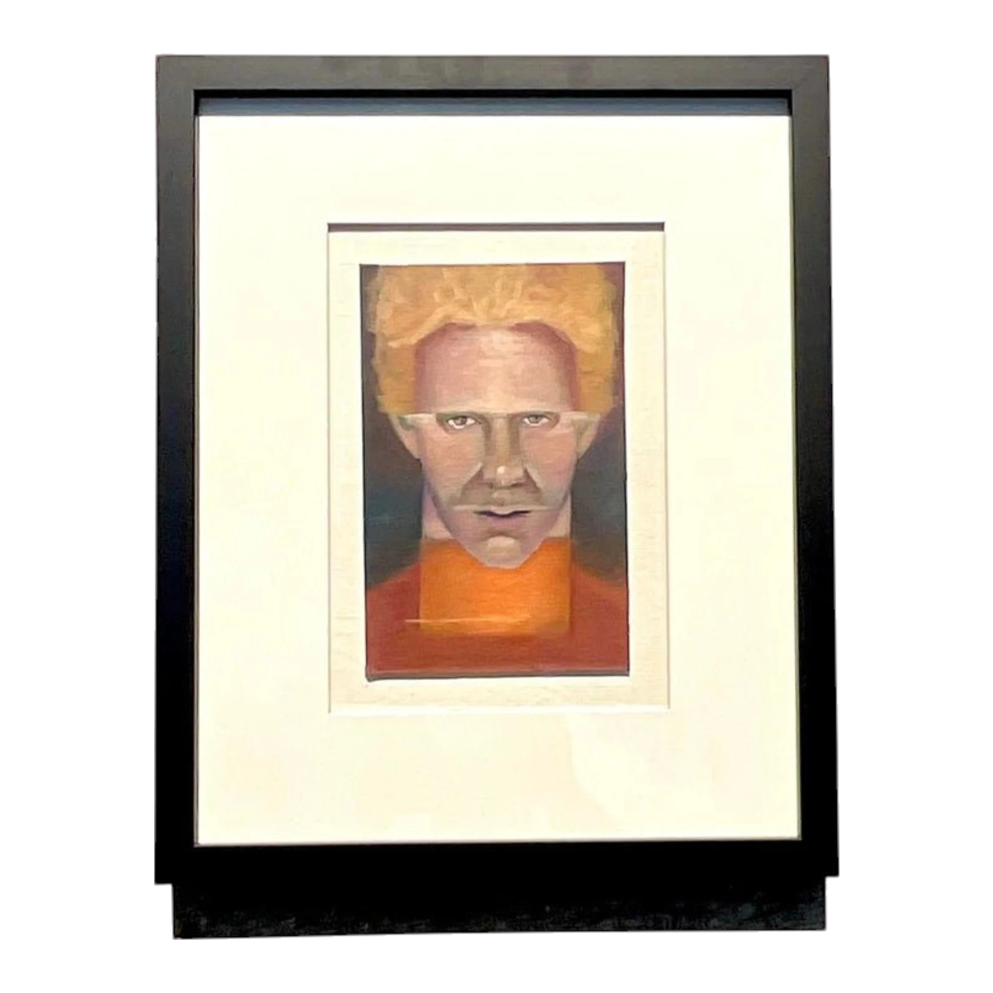 Vintage Boho Signed Original Oil Portrait on Board - Glass, 17.75W x 21.75H
