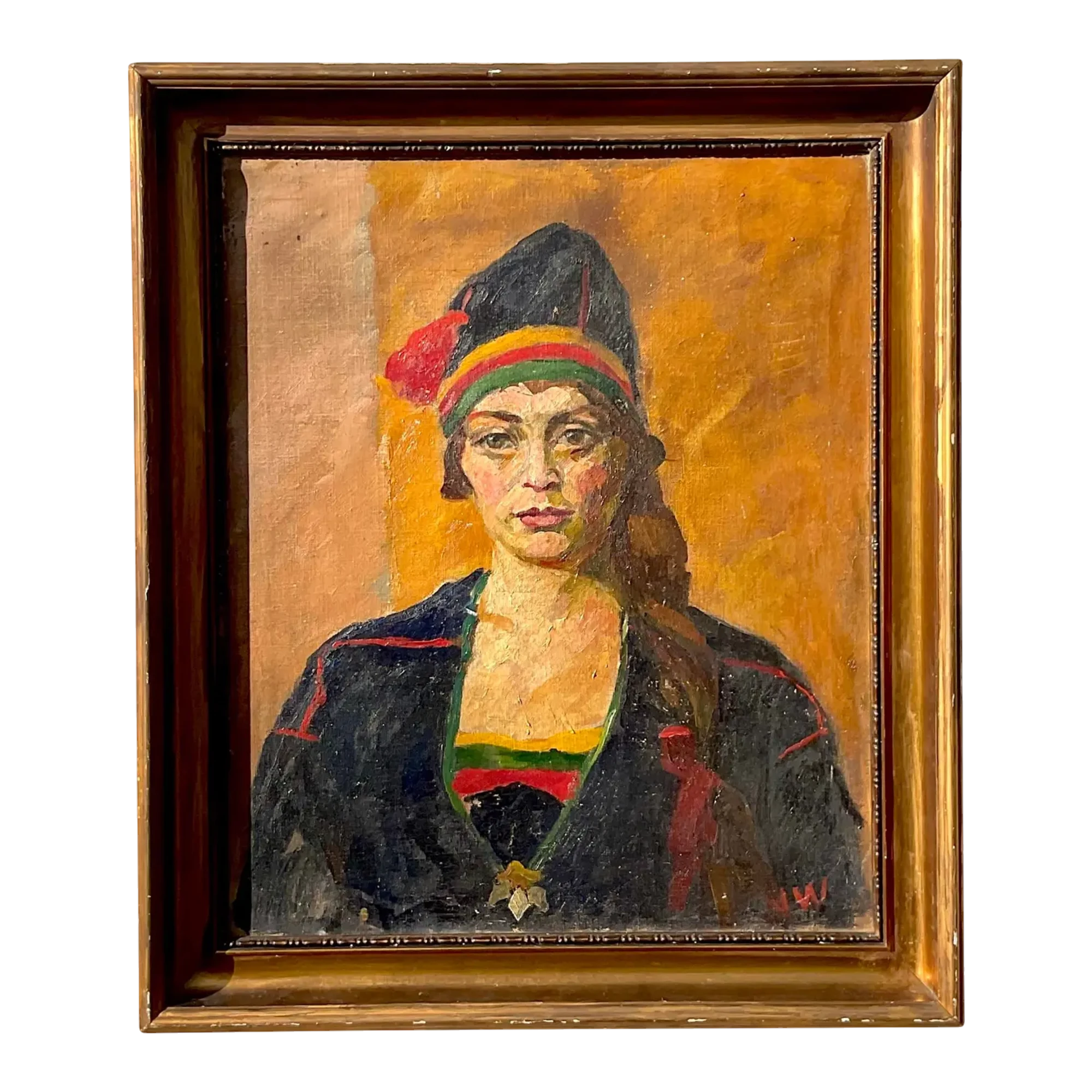 Vintage Boho Signed Original Oil Portrait on Canvas