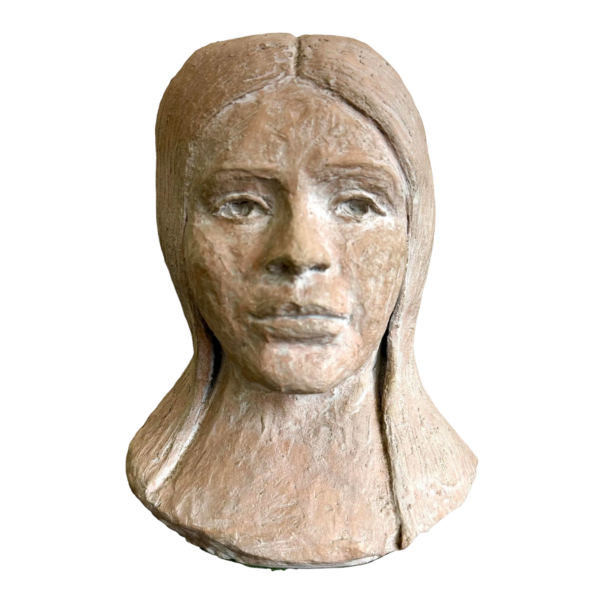 Vintage Boho Slab Built Ceramic Bust of Woman