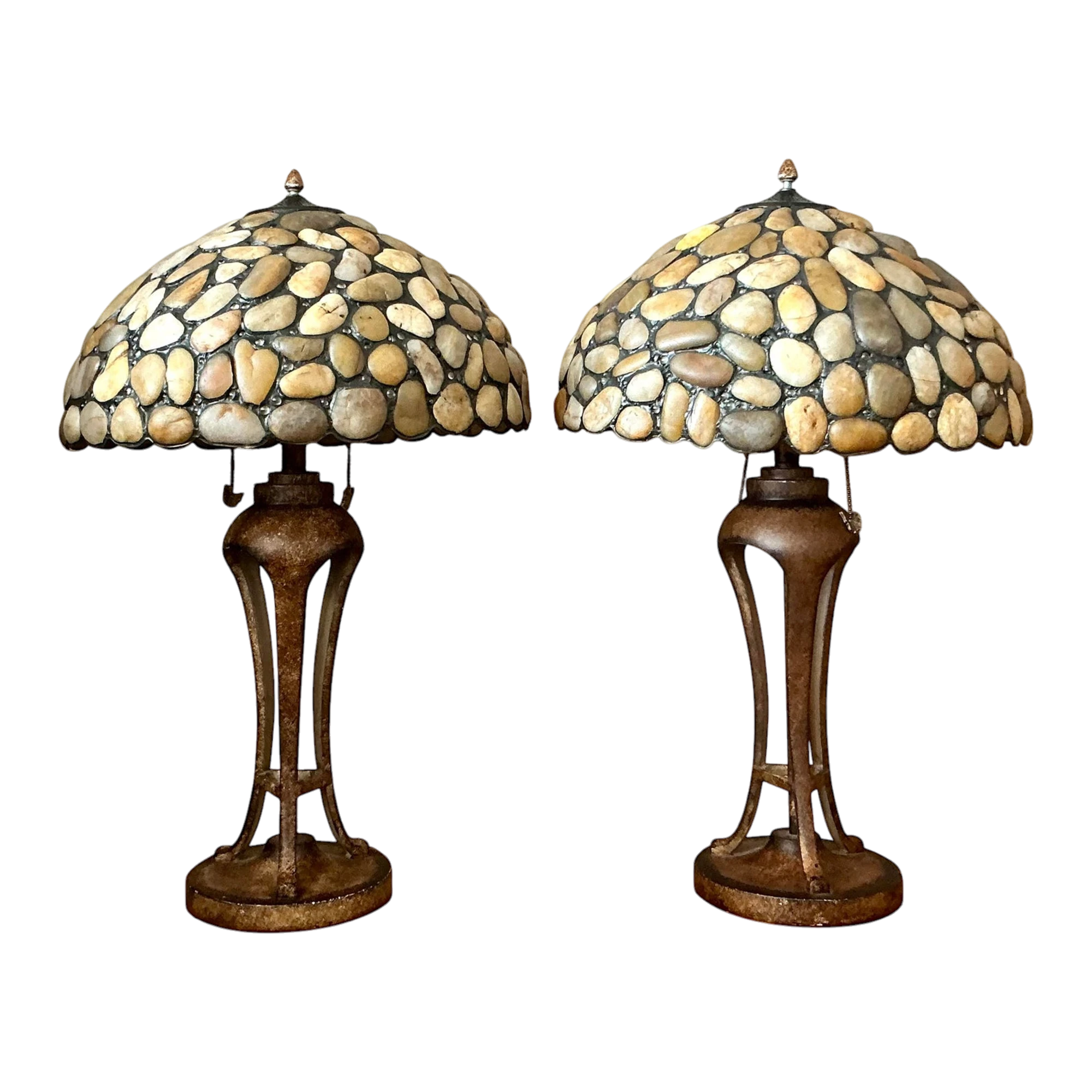 Vintage Boho Sliced Stone Lamps - A Pair
