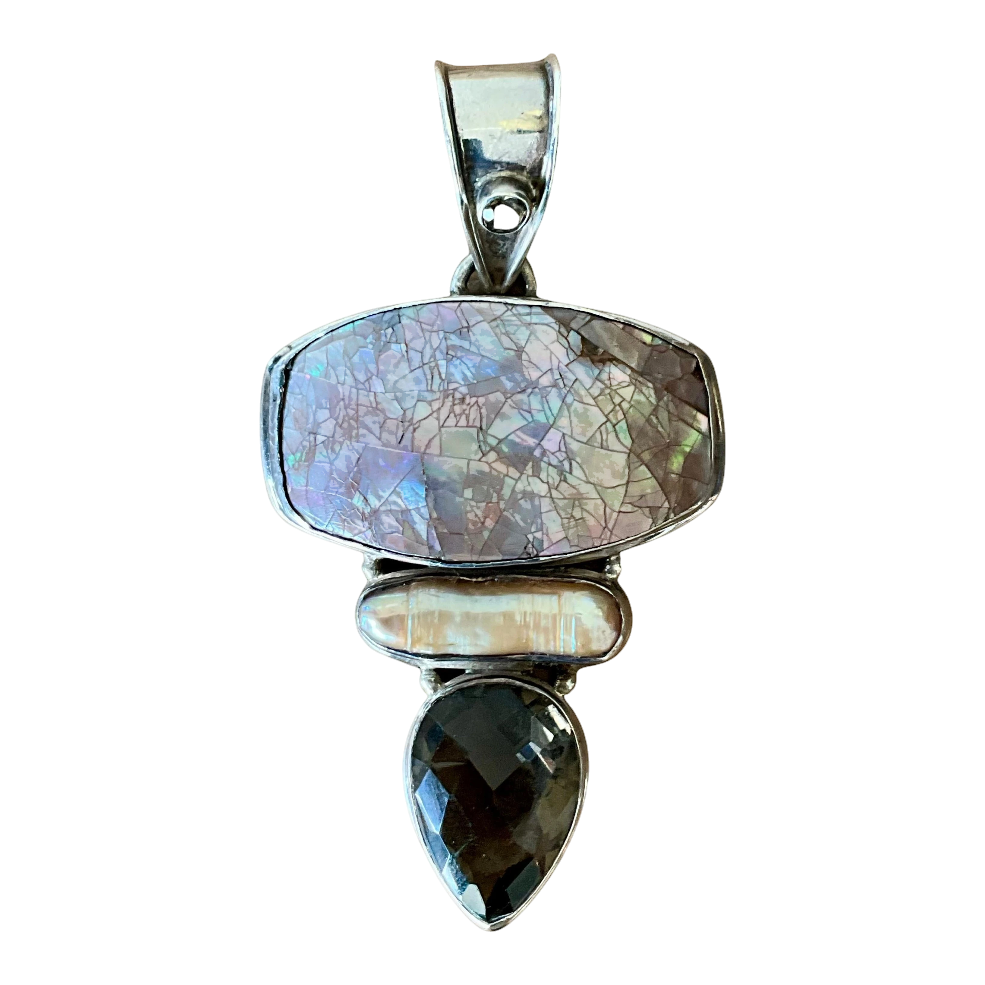 Vintage Boho Smokey Quartz & Mother of Pearl Pendant — additional photo 1