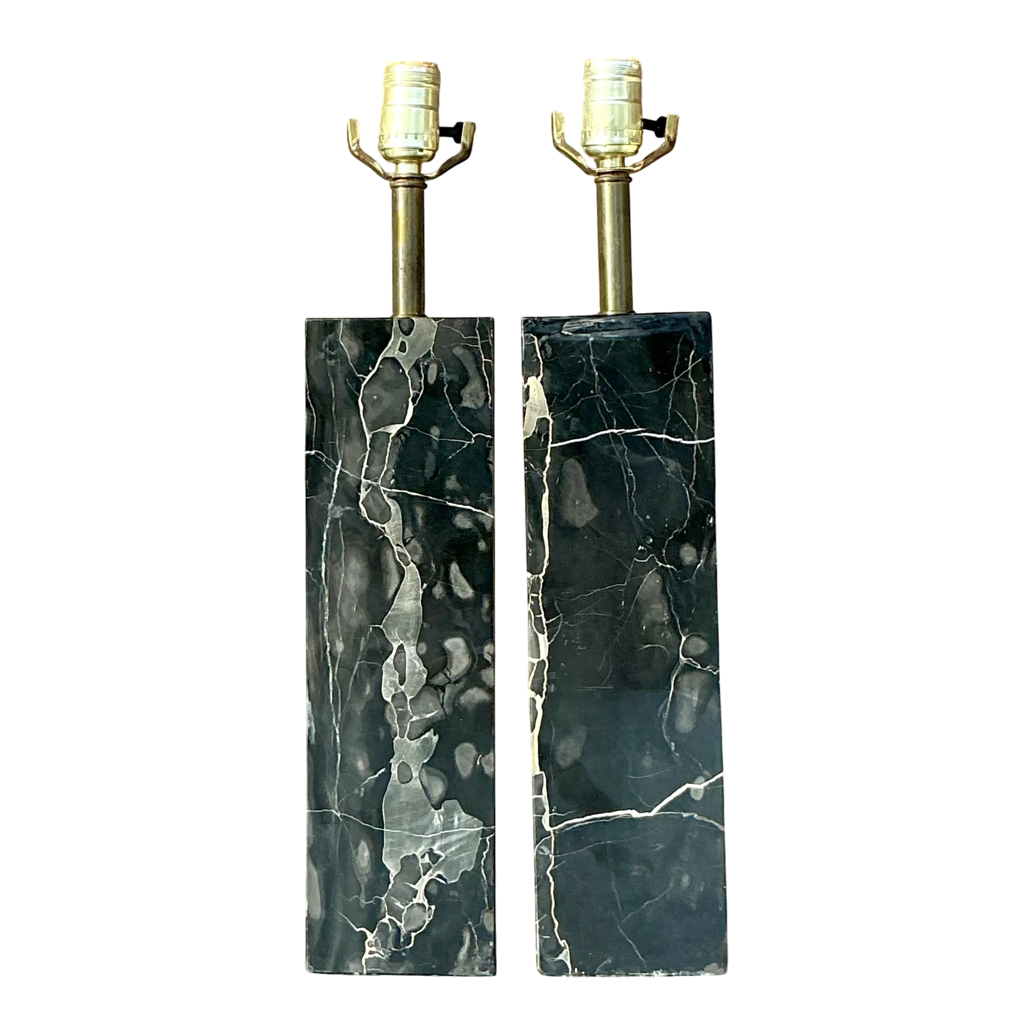 Vintage Boho Solid Black Marble Lamps - a Pair