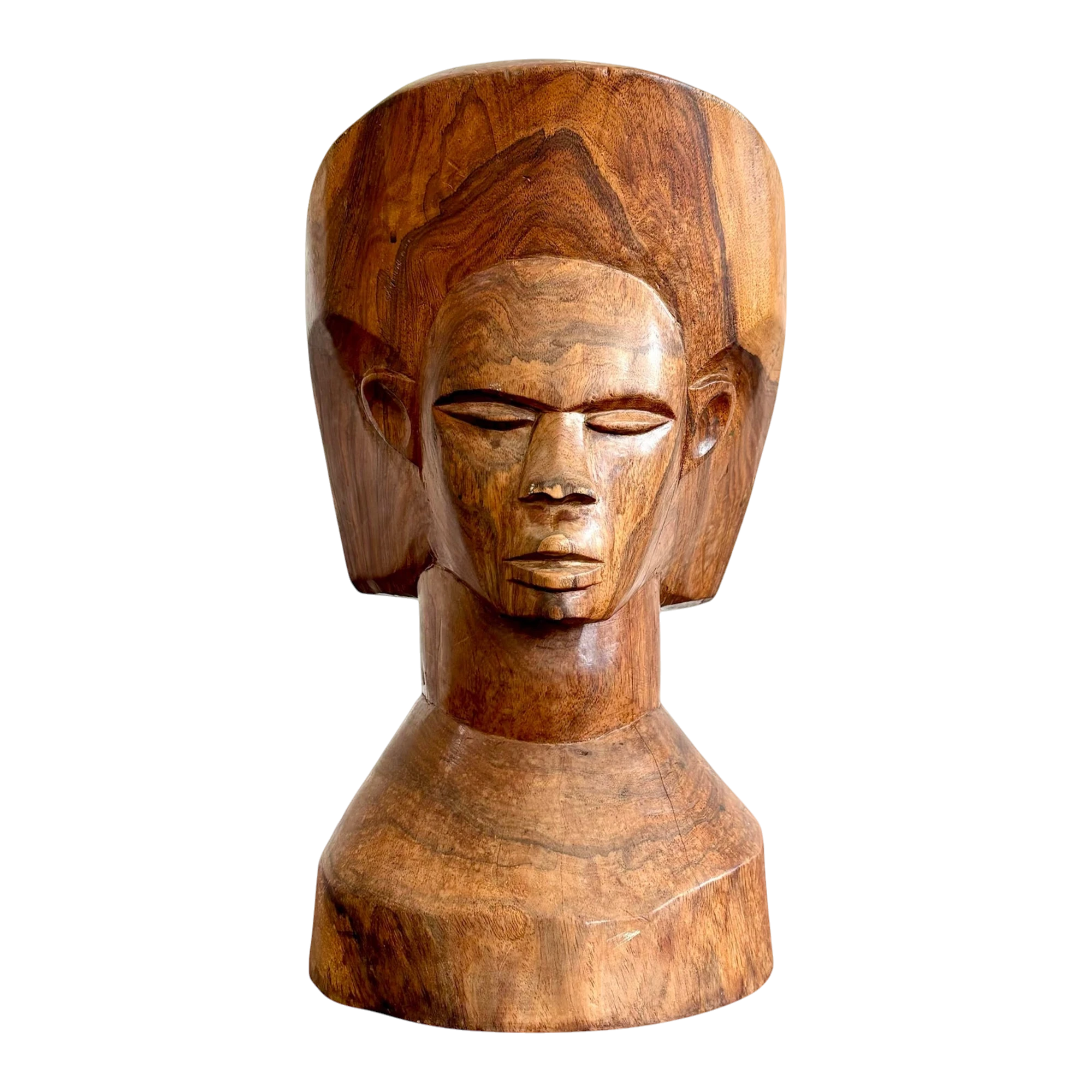 Vintage Boho Solid Wood Carved Bust