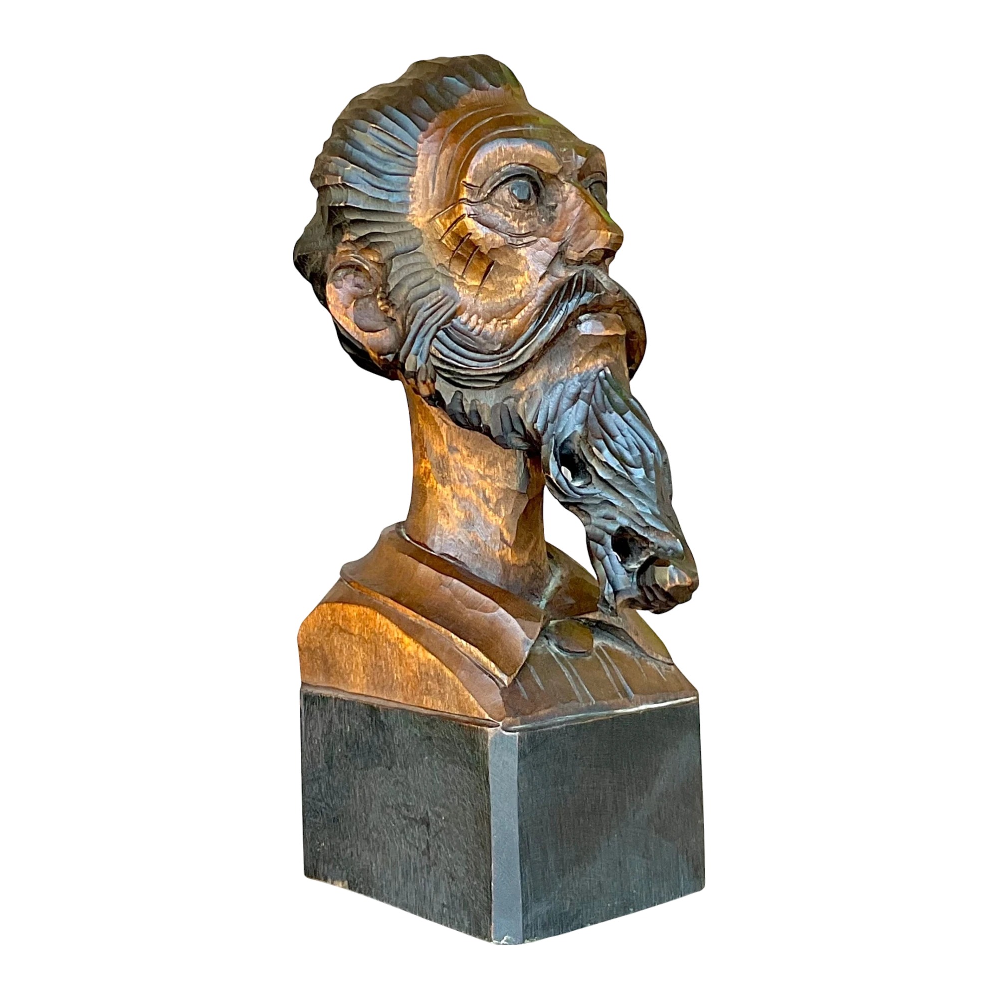 Vintage Boho Spanish Carved Bust of Man