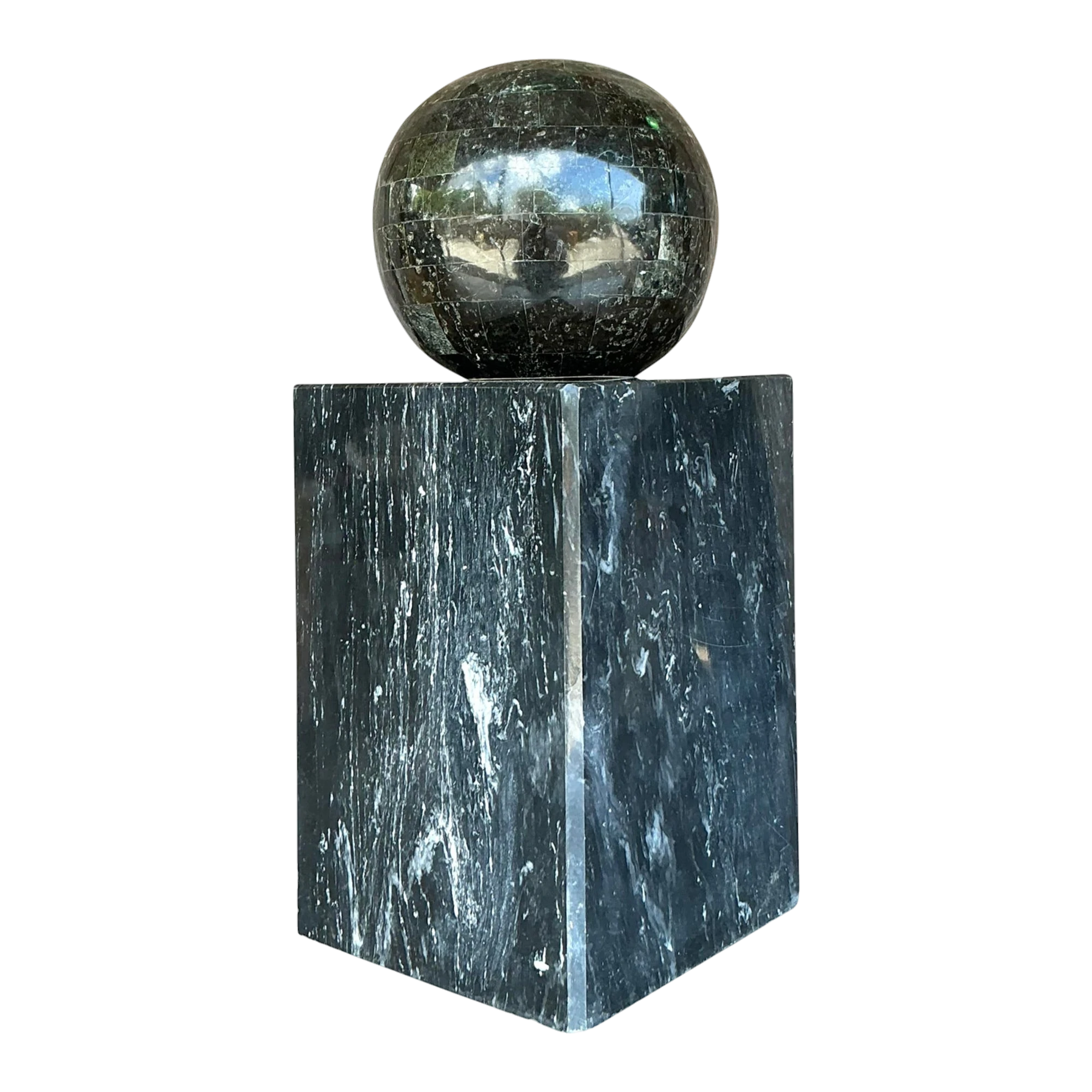 Vintage Boho Stacked Stone and Marble Geometric Sphere Sculpture