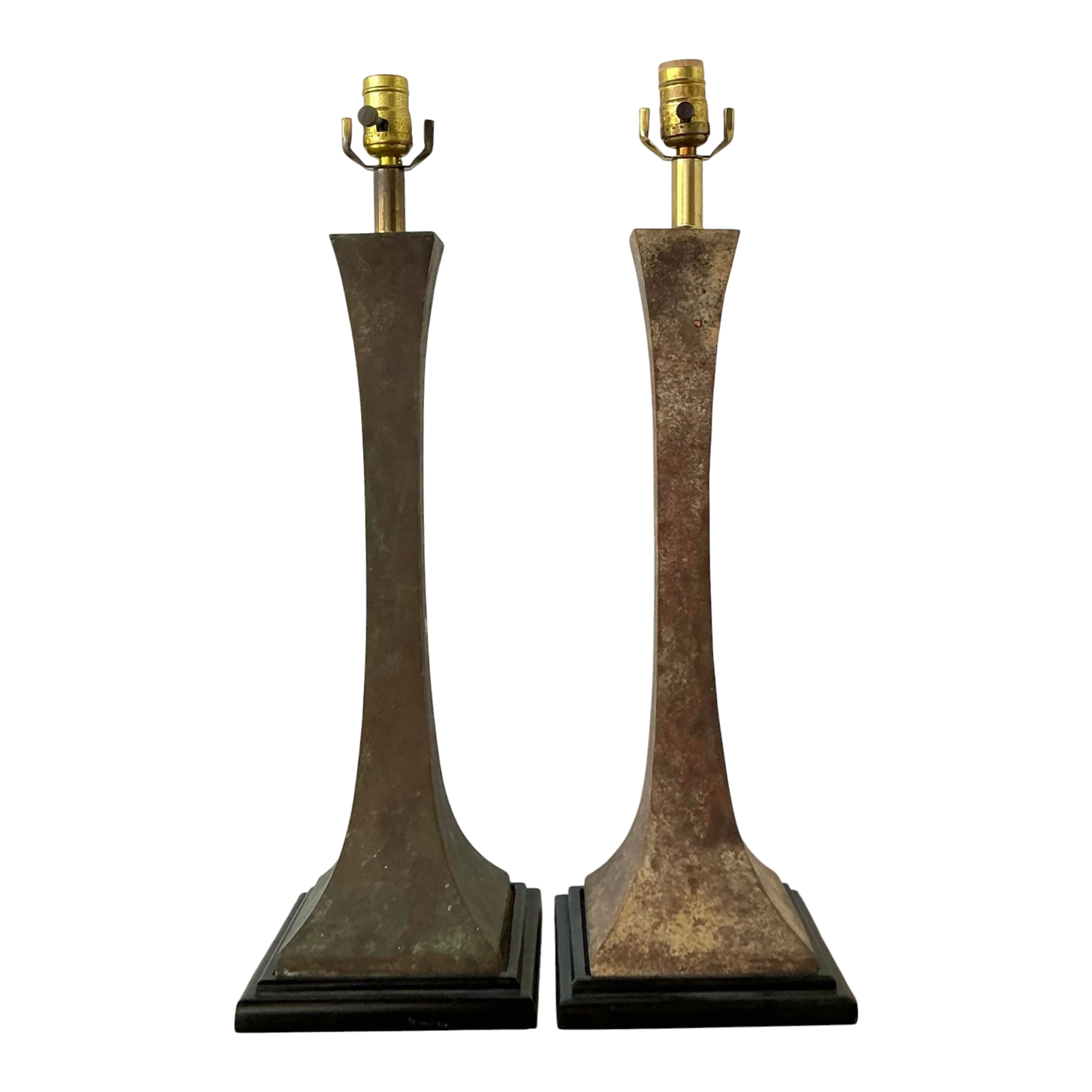 Vintage Boho Stewart Ross James Verdigris Bronze Lamps - A Pair
