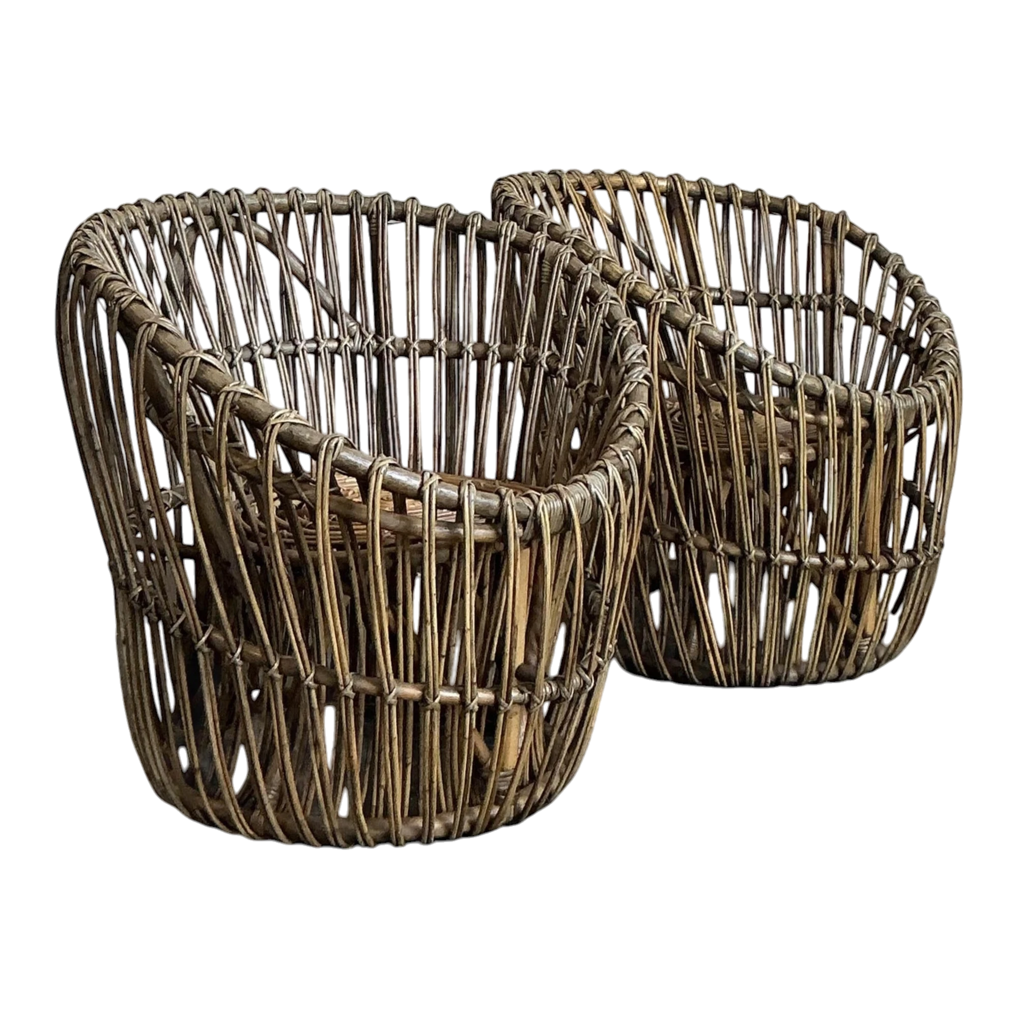 Vintage Boho Stick Rattan Nest Chairs - A Pair