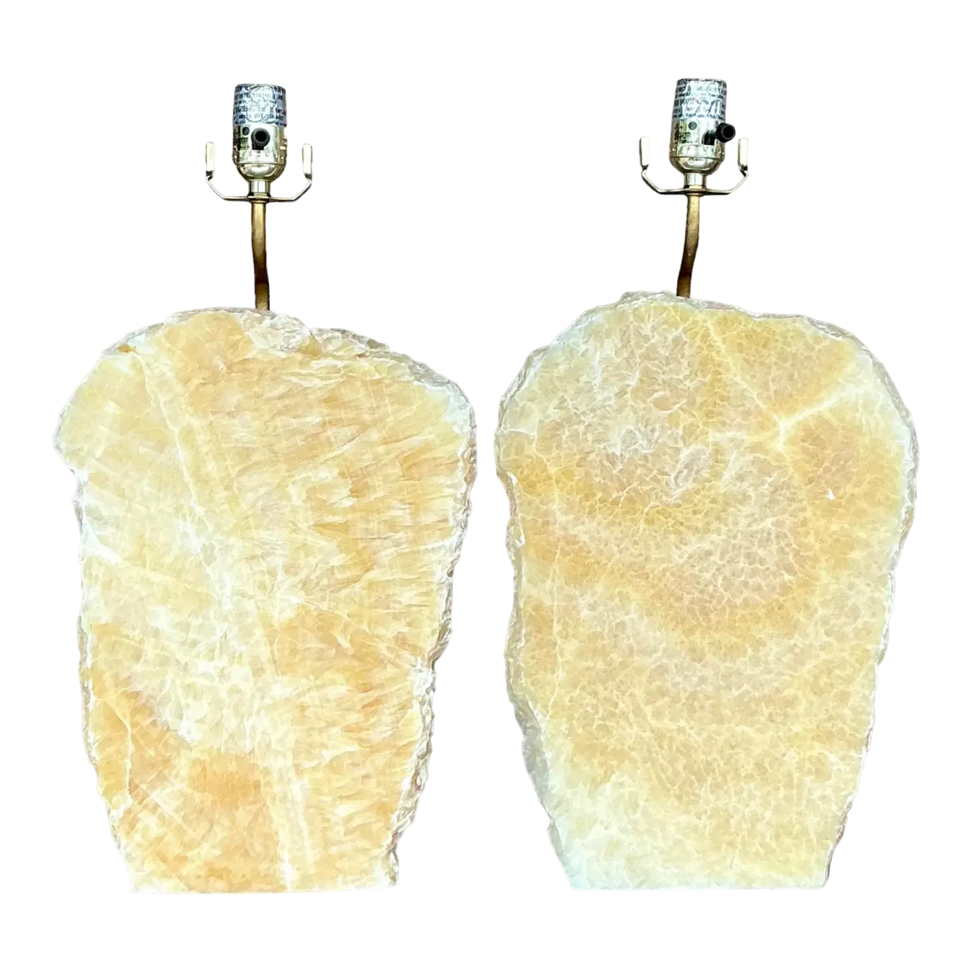 Vintage Boho Stone Slab and Lucite Lamps - a Pair