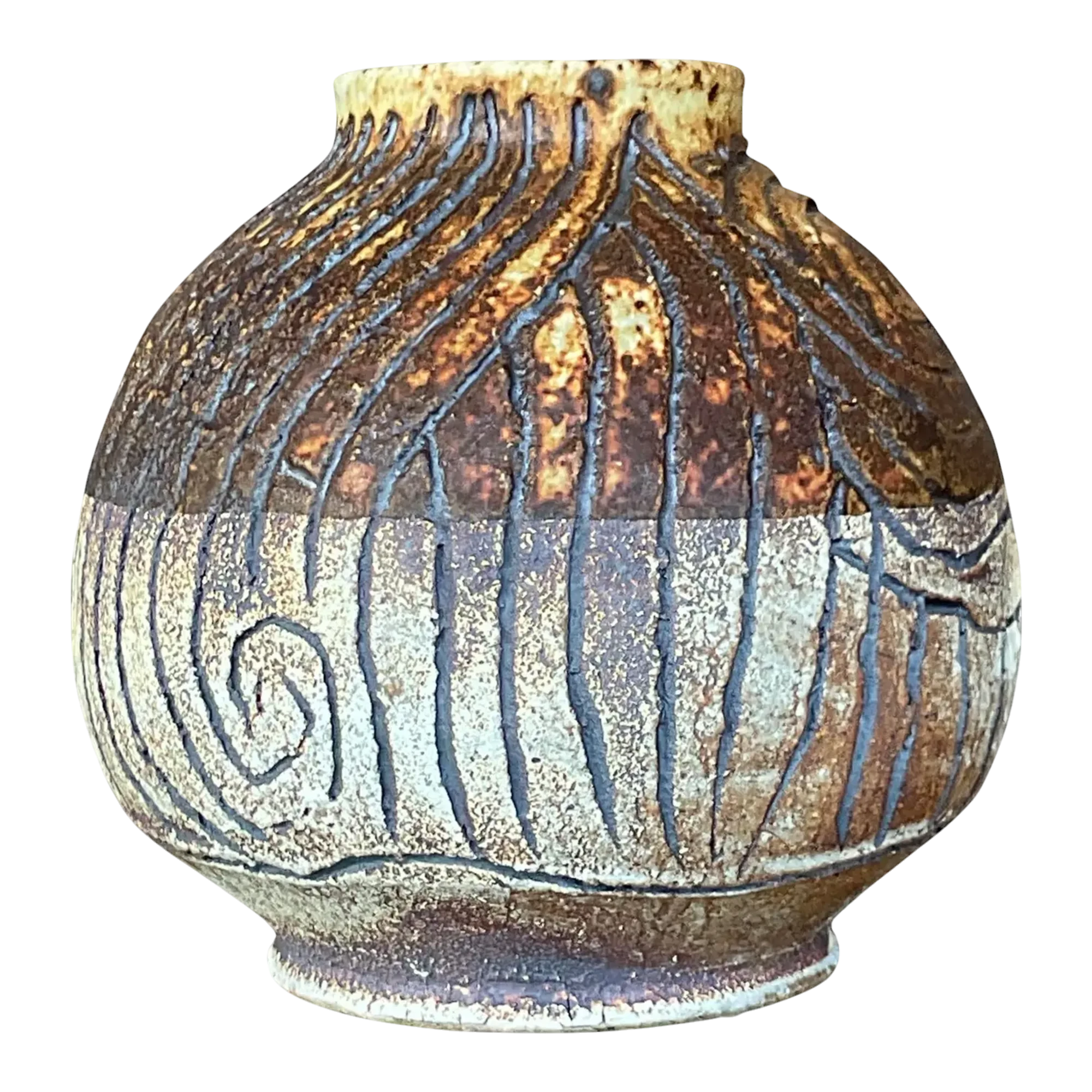 Vintage Boho Studio Pottery Scored Vase