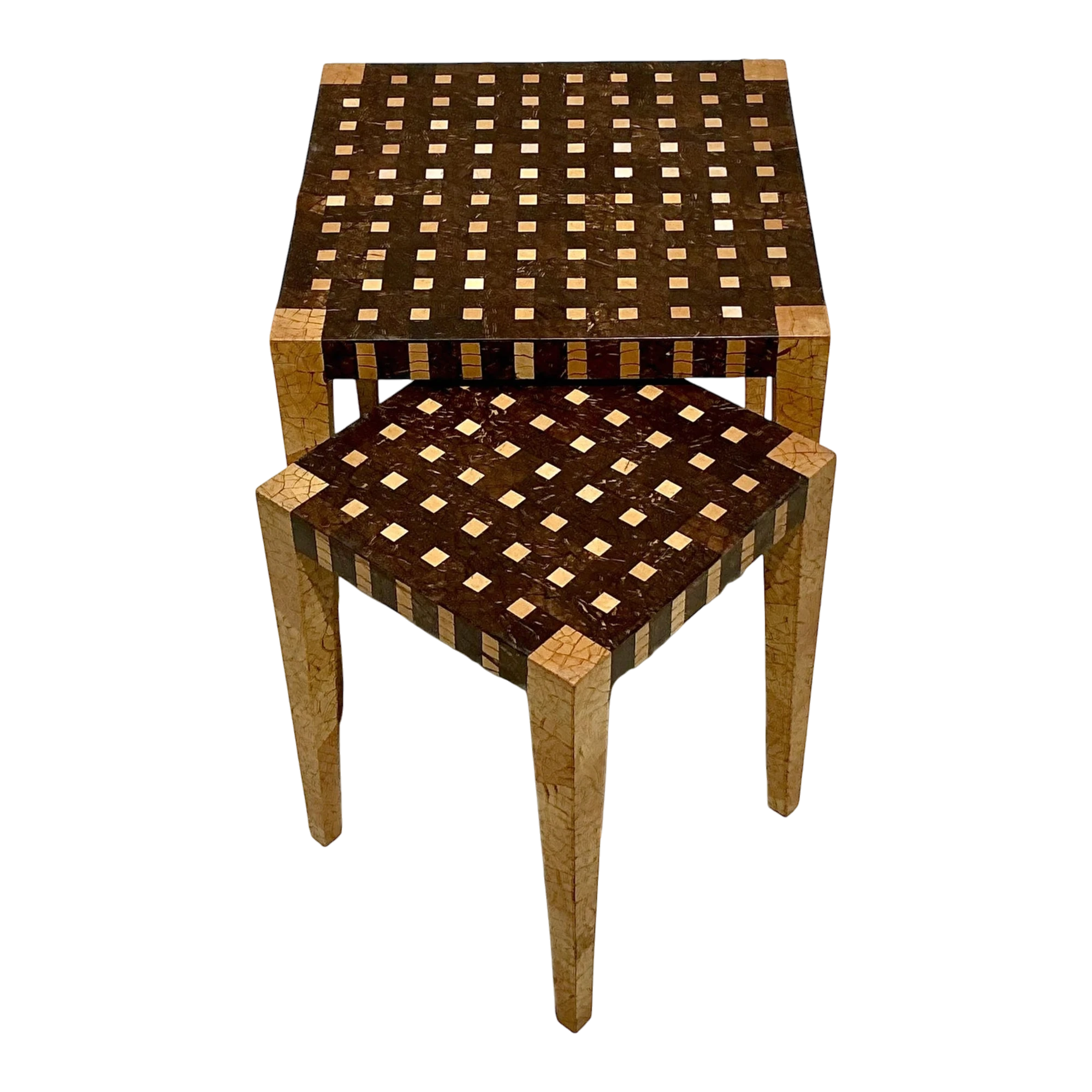 Vintage Boho Tessellated Coconut Shell Nesting Tables - Set of 2 — additional photo 1