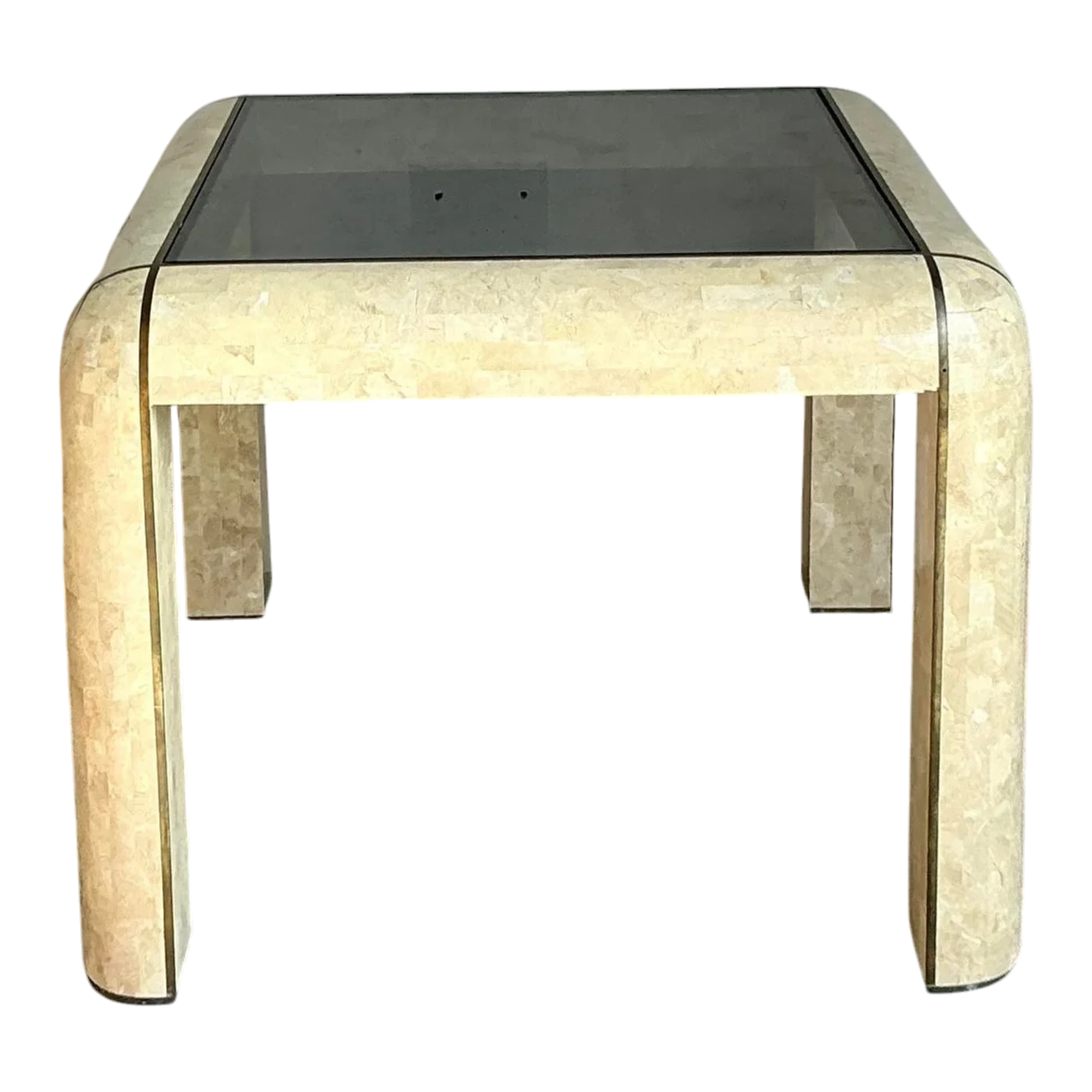 Vintage Boho Tessellated Stone and Brass Inlay Game Table