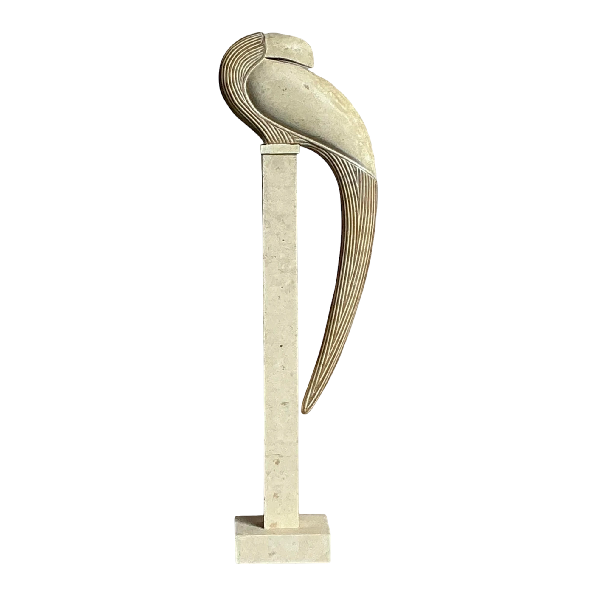 Vintage Boho Tessellated Stone and Pencil Reed Bird on Stand