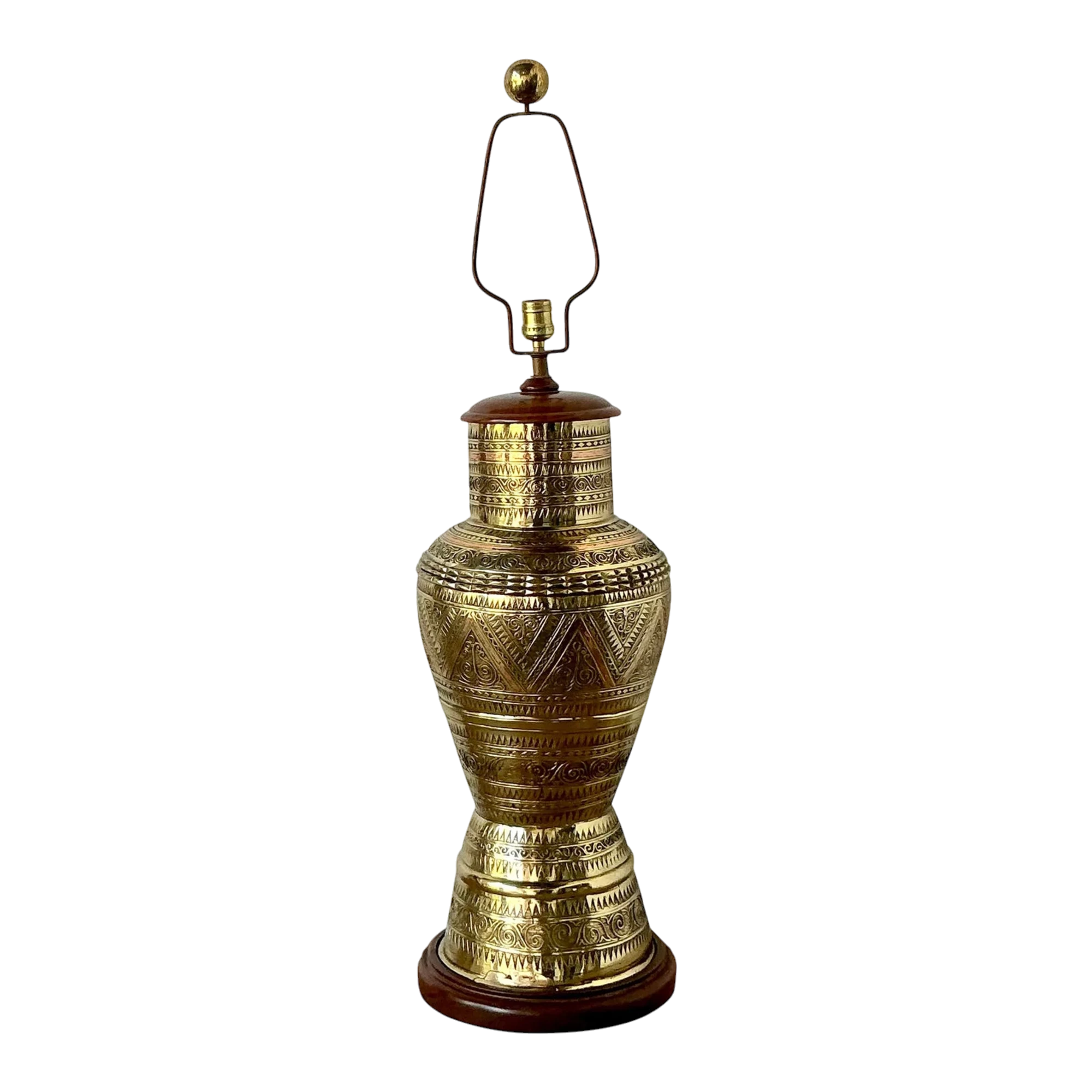 Vintage Boho Tooled Brass Lamp