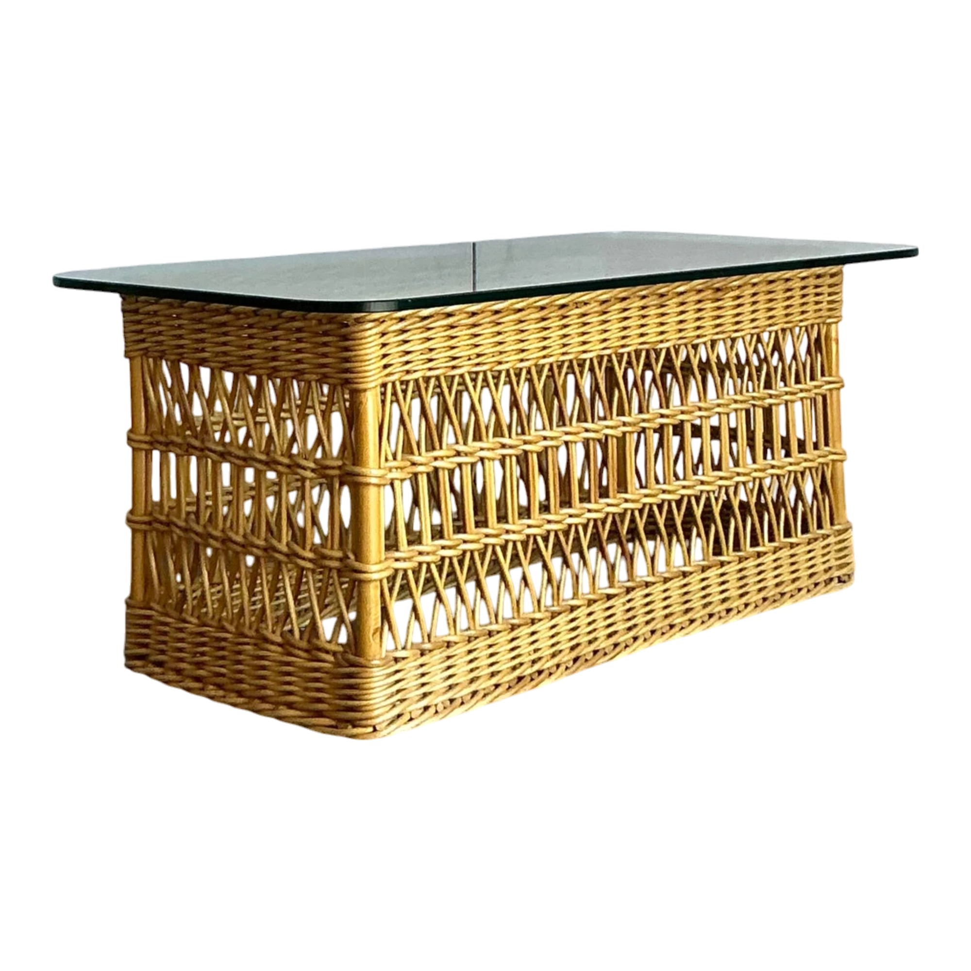 Vintage Boho Trellis Rattan Coffee Table