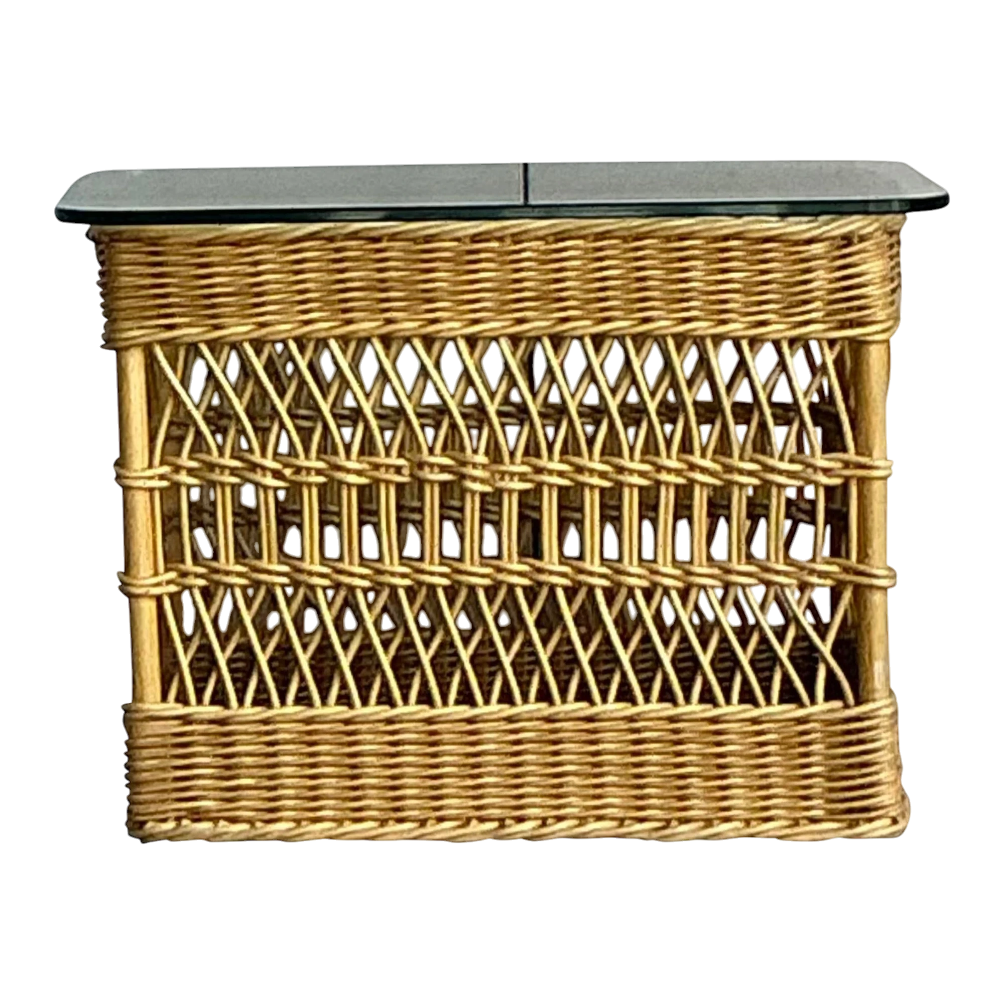 Vintage Boho Trellis Rattan Side Table