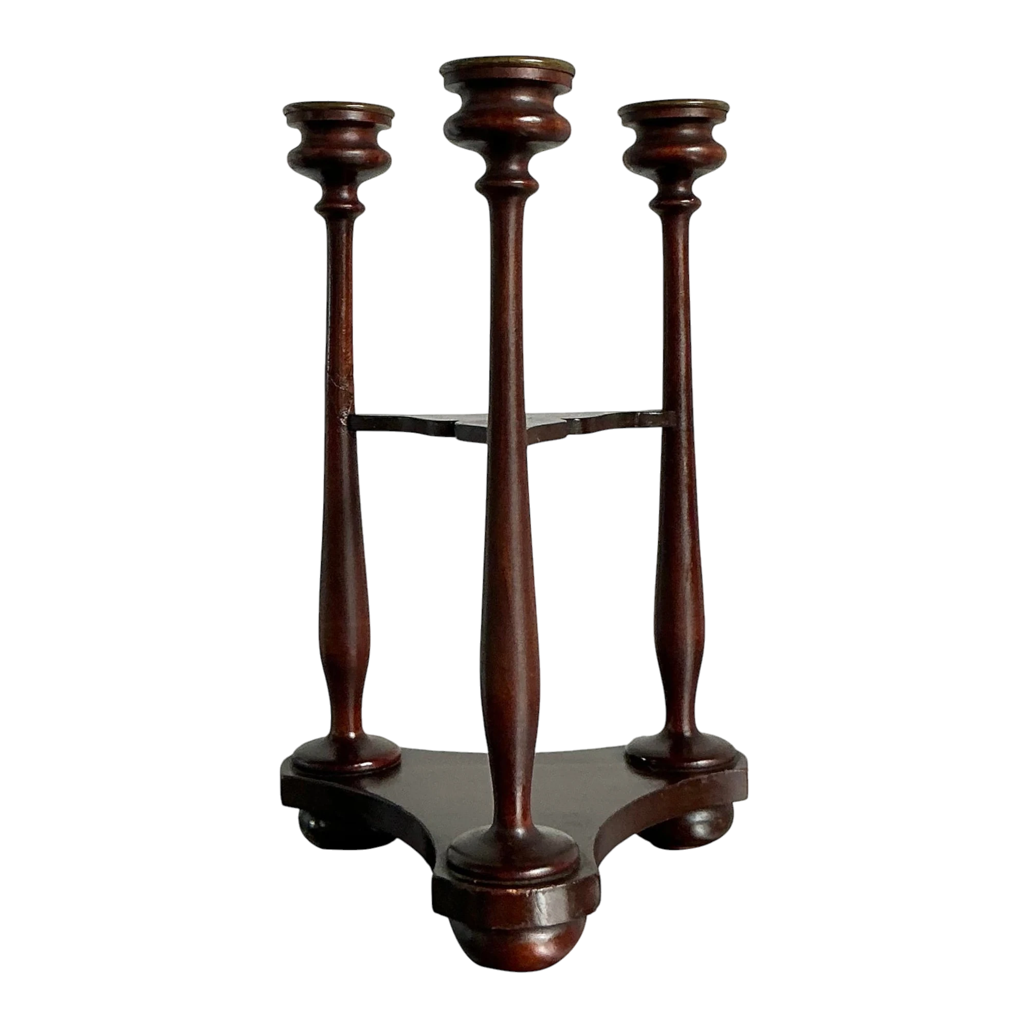 Vintage Boho Tripod Polished Mahogany Candlestick