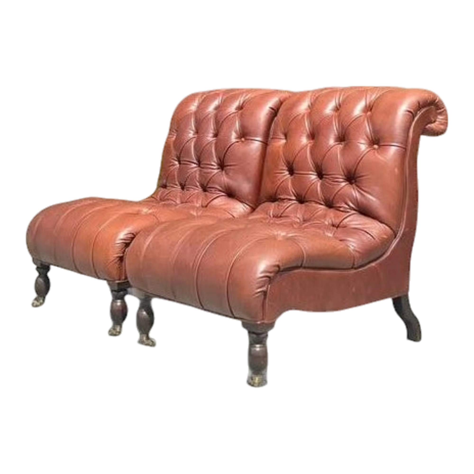Vintage Boho Tufted Leather Slipper Chairs After George Smith- Set of 2