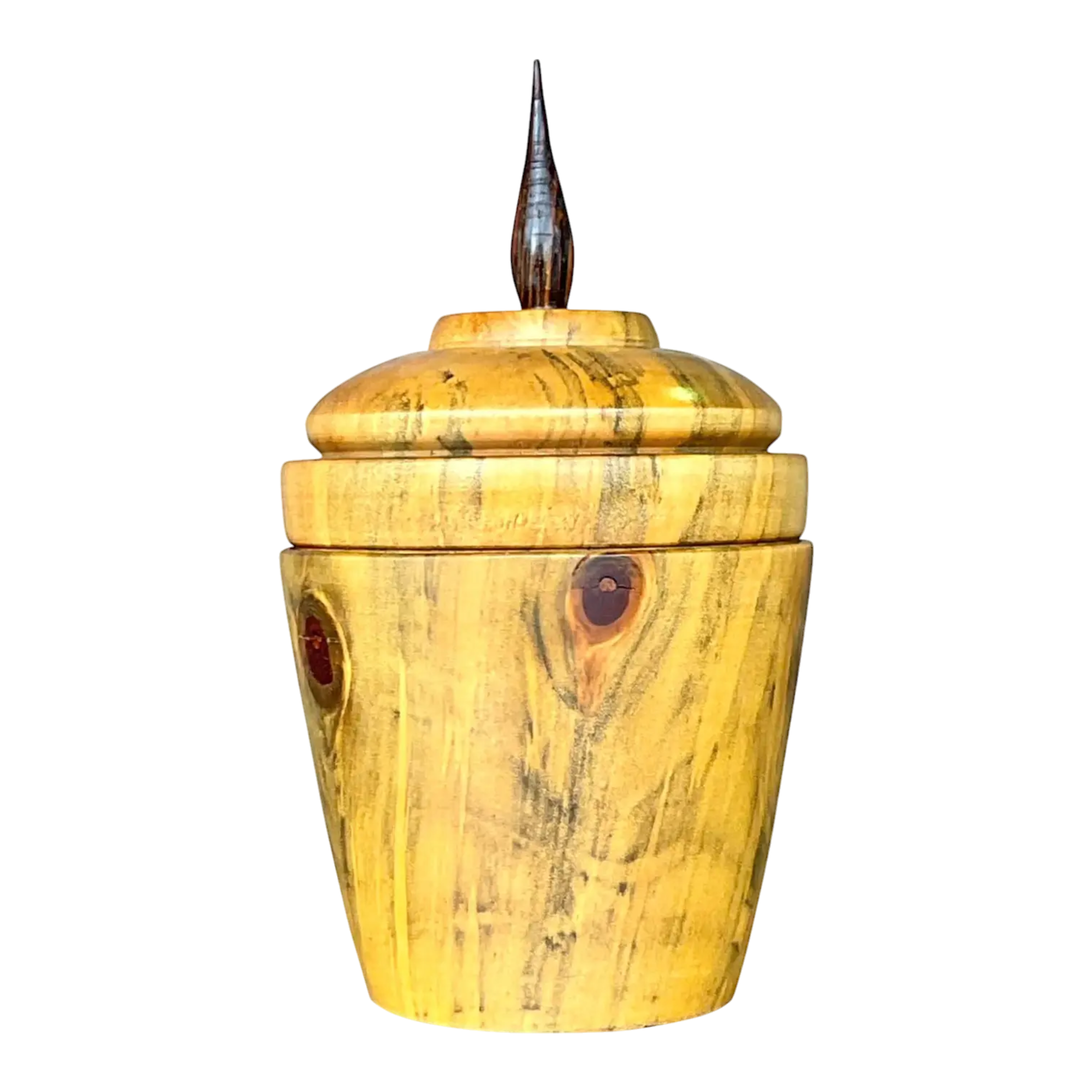 Vintage Boho Turned Wood Lidded Pot - Wood, 4W x 7.25H