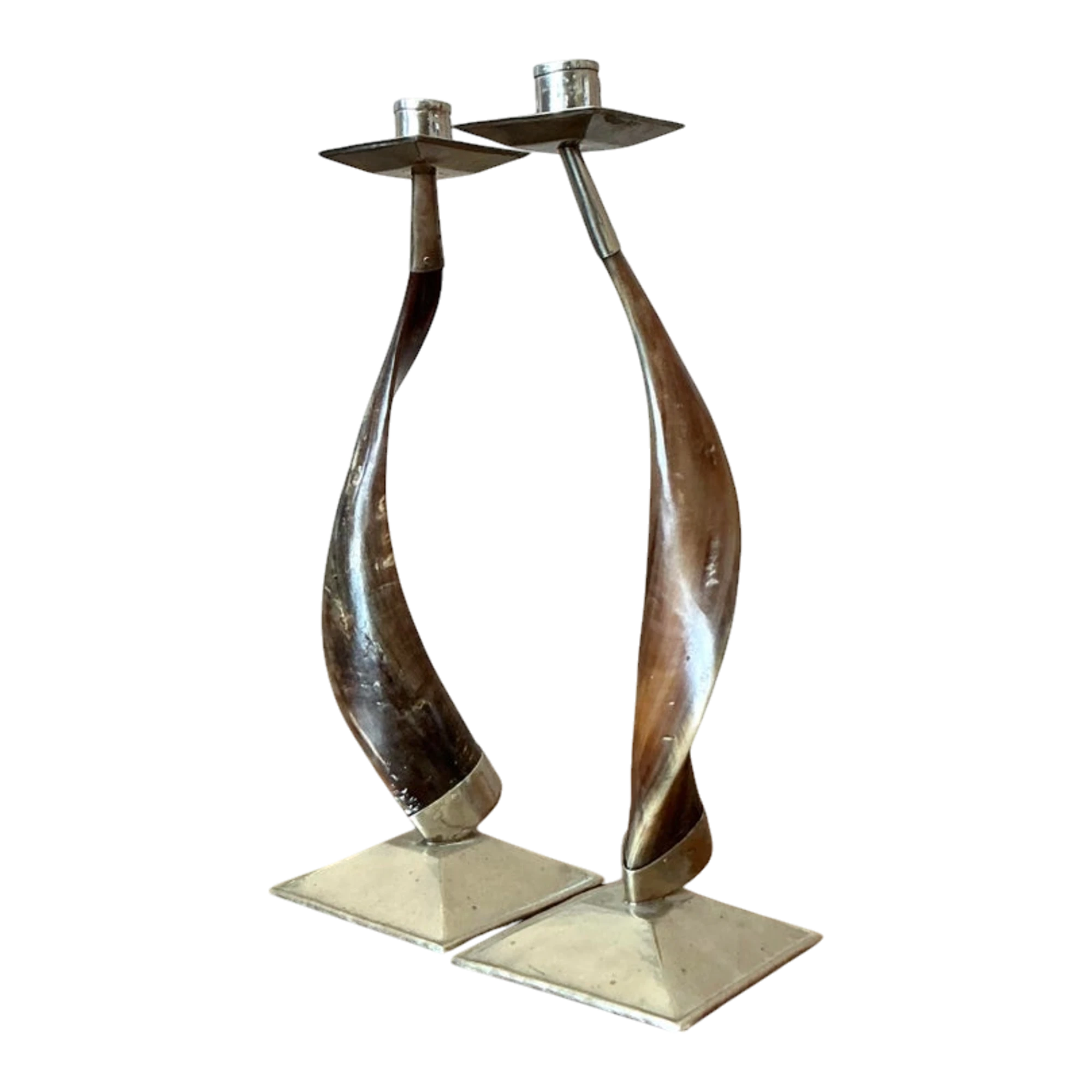 Vintage Boho Twisted Horn Candlesticks - A Pair