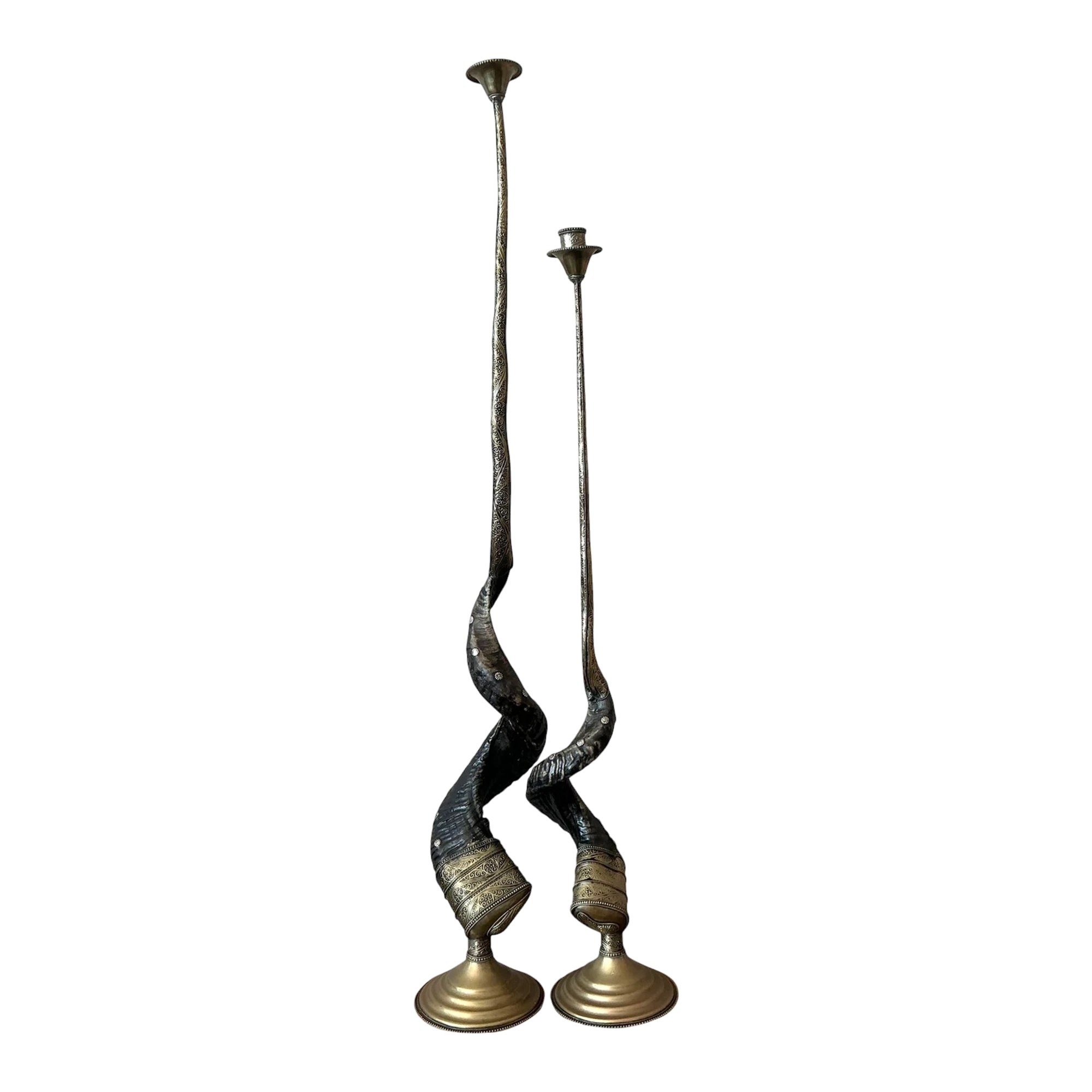 Vintage Boho Twisted Horn Candlesticks - Set of 2