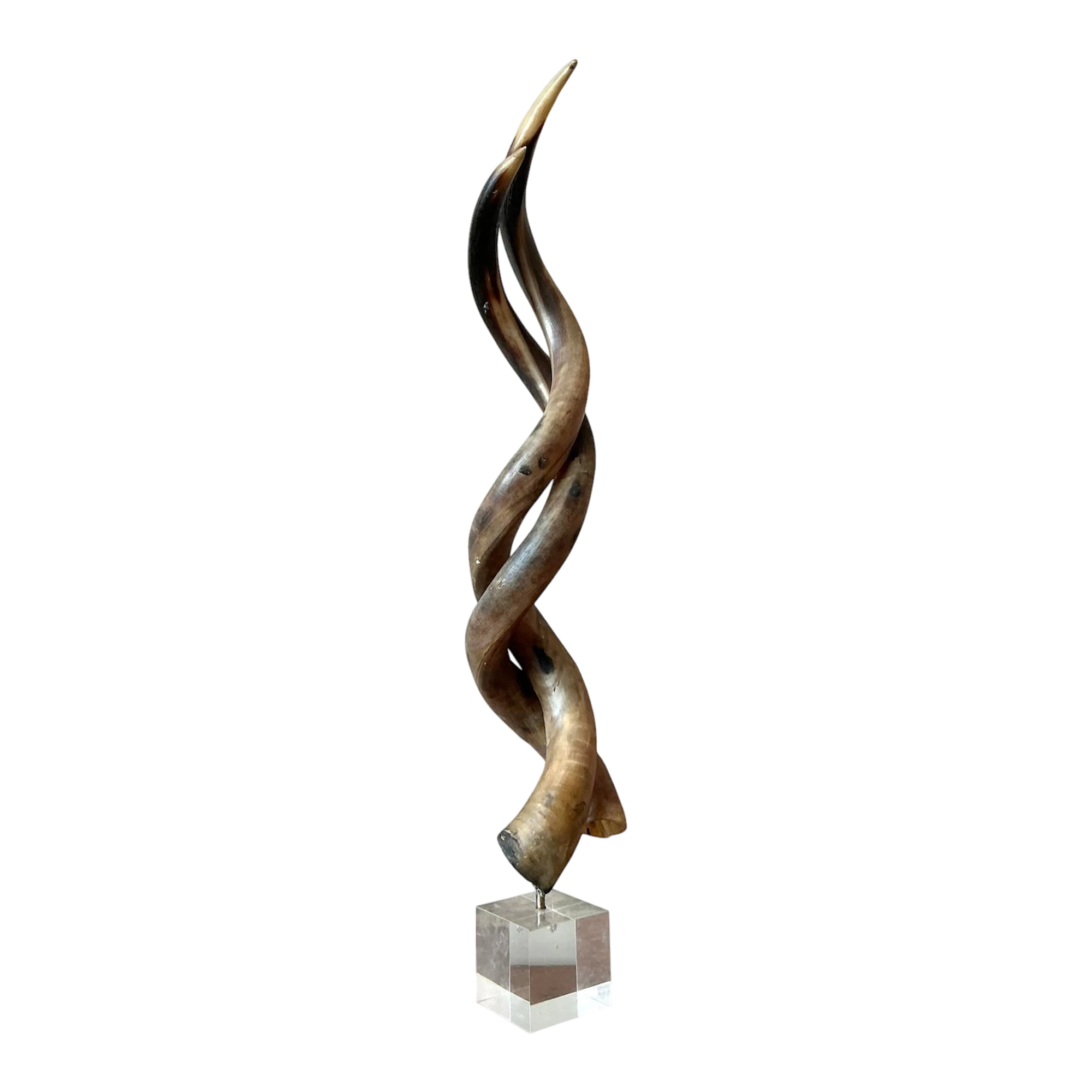Vintage Boho Twisted Horn Sculpture on Lucite
