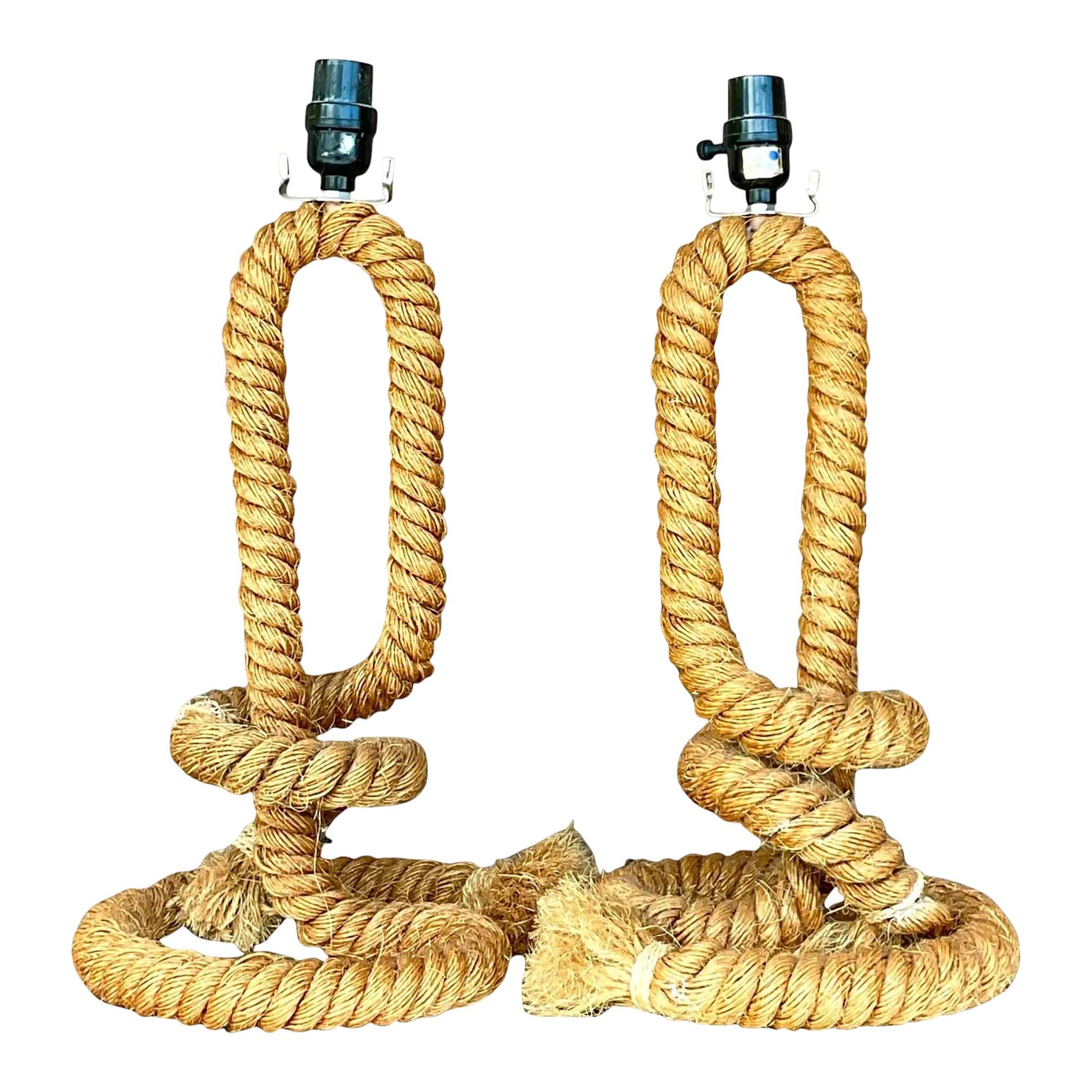 Vintage Boho Twisted Rope Table Lamps - a Pair