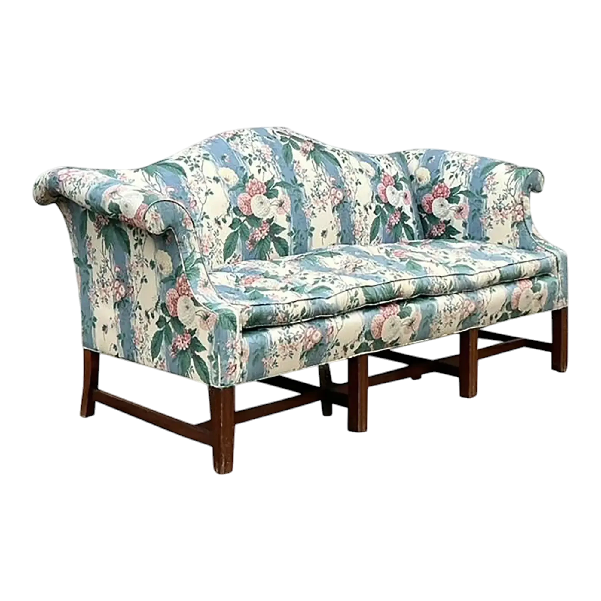Vintage Boho Waxed Chintz Camelback Sofa