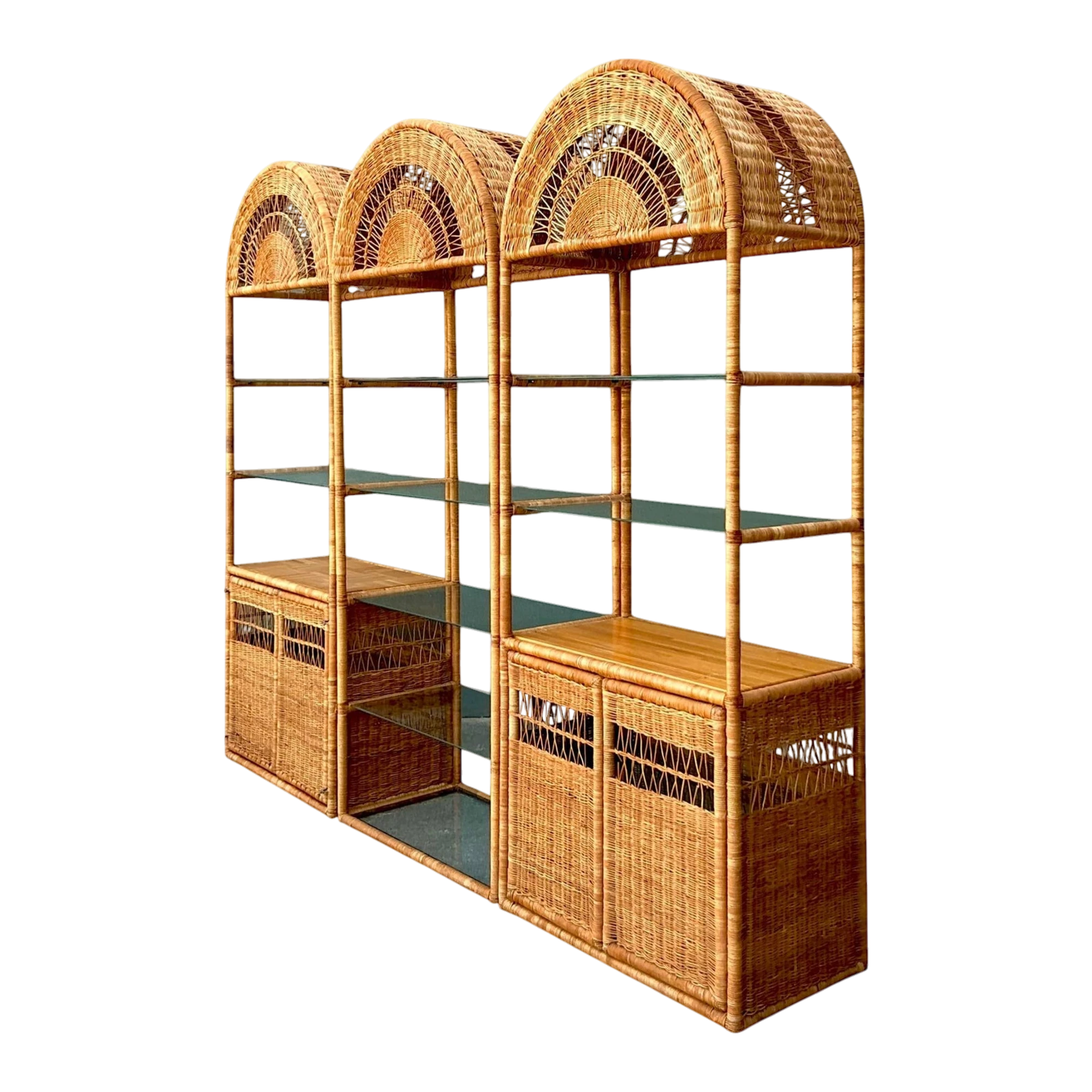 Vintage Boho Woven Rattan Etagere - Set of 3