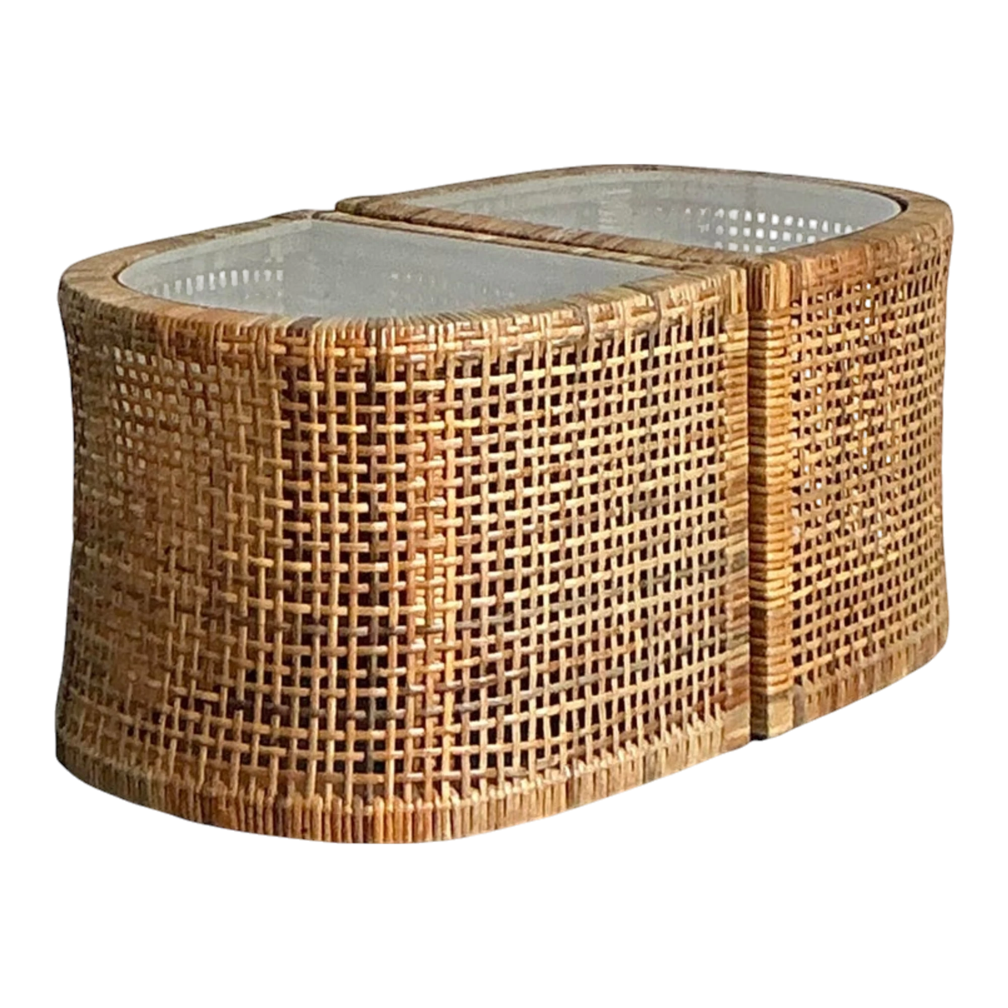 Vintage Boho Woven Rattan Side Tables - Set of 2