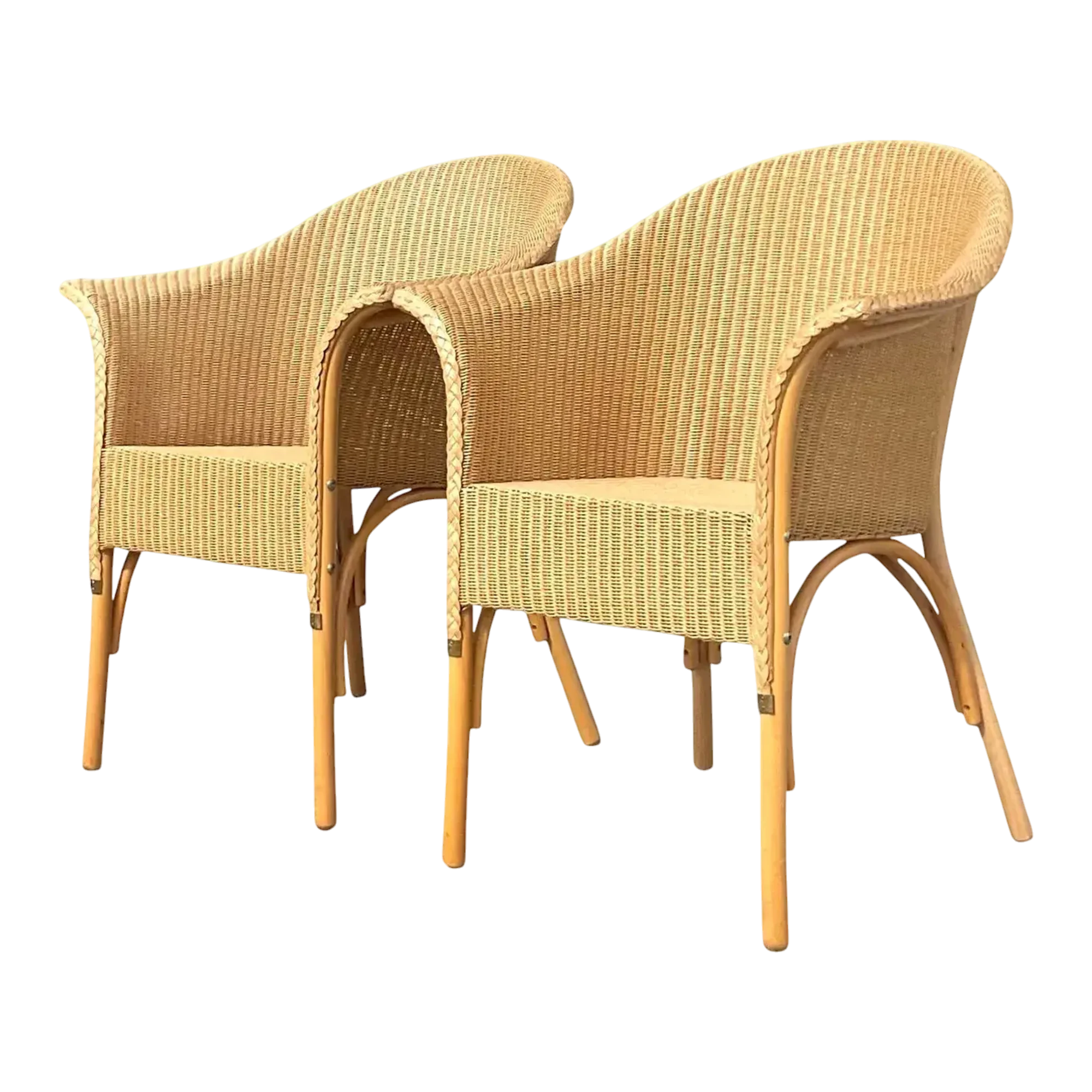 Vintage Boho Woven Rattan Tub Chairs After Lloyd and Loom - a Pair