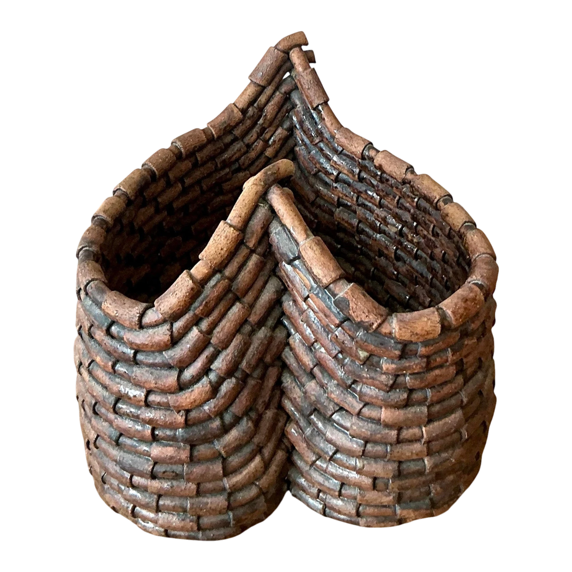 Vintage Boho Woven Studio Pottery Bowl