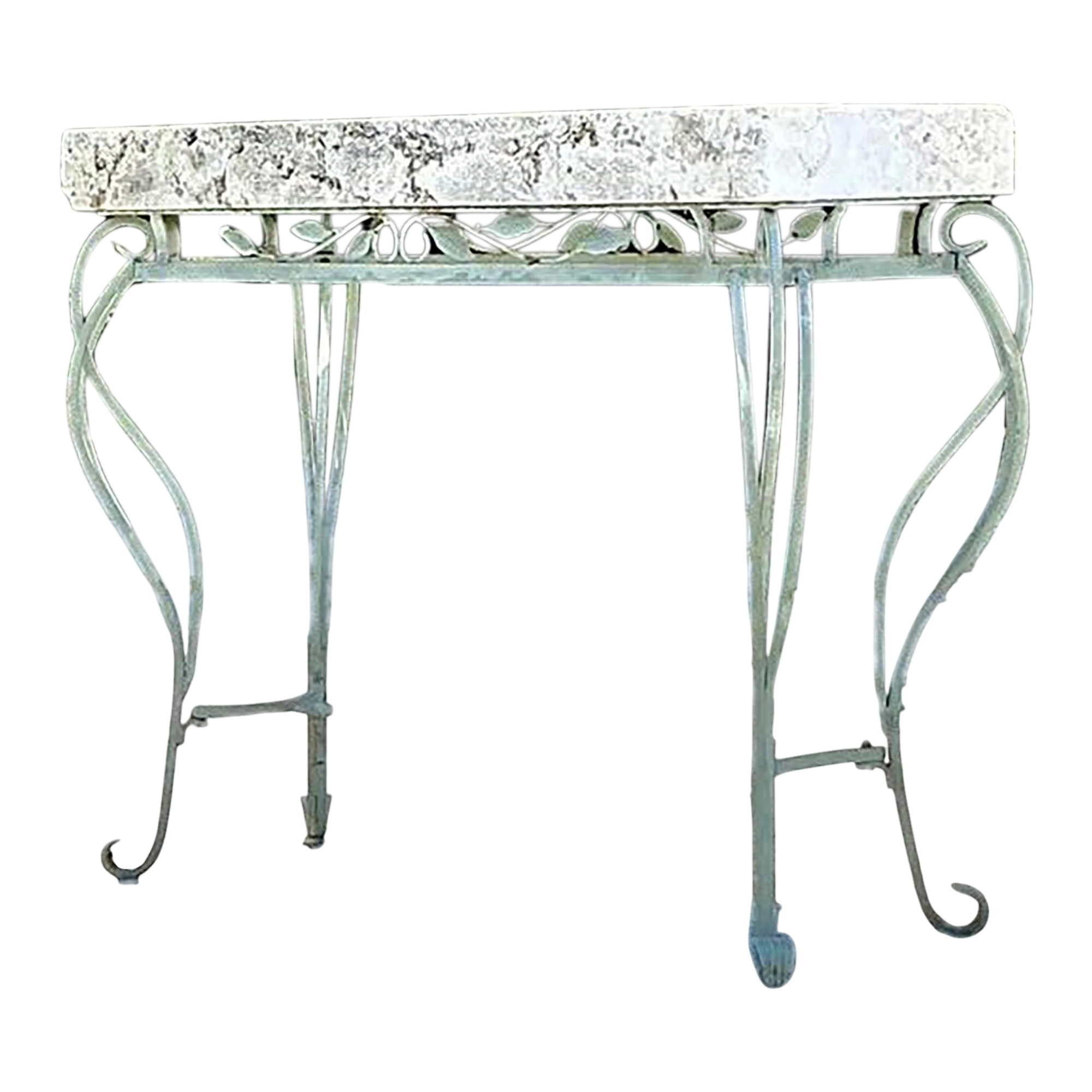 Vintage Boho Wrought Iron and Coquina Stone Console Table