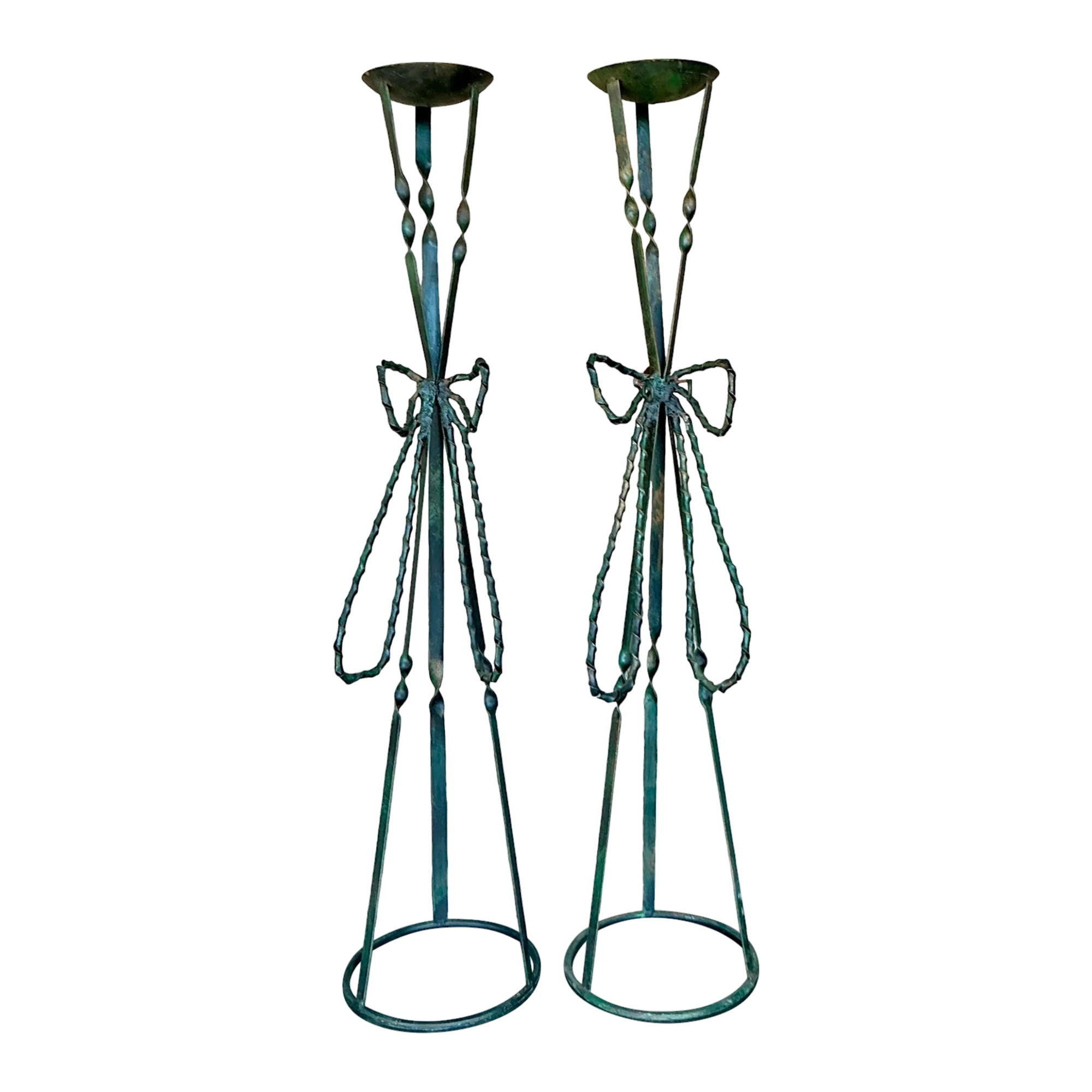 Vintage Boho Wrought Iron Bow Candlesticks- A Pair