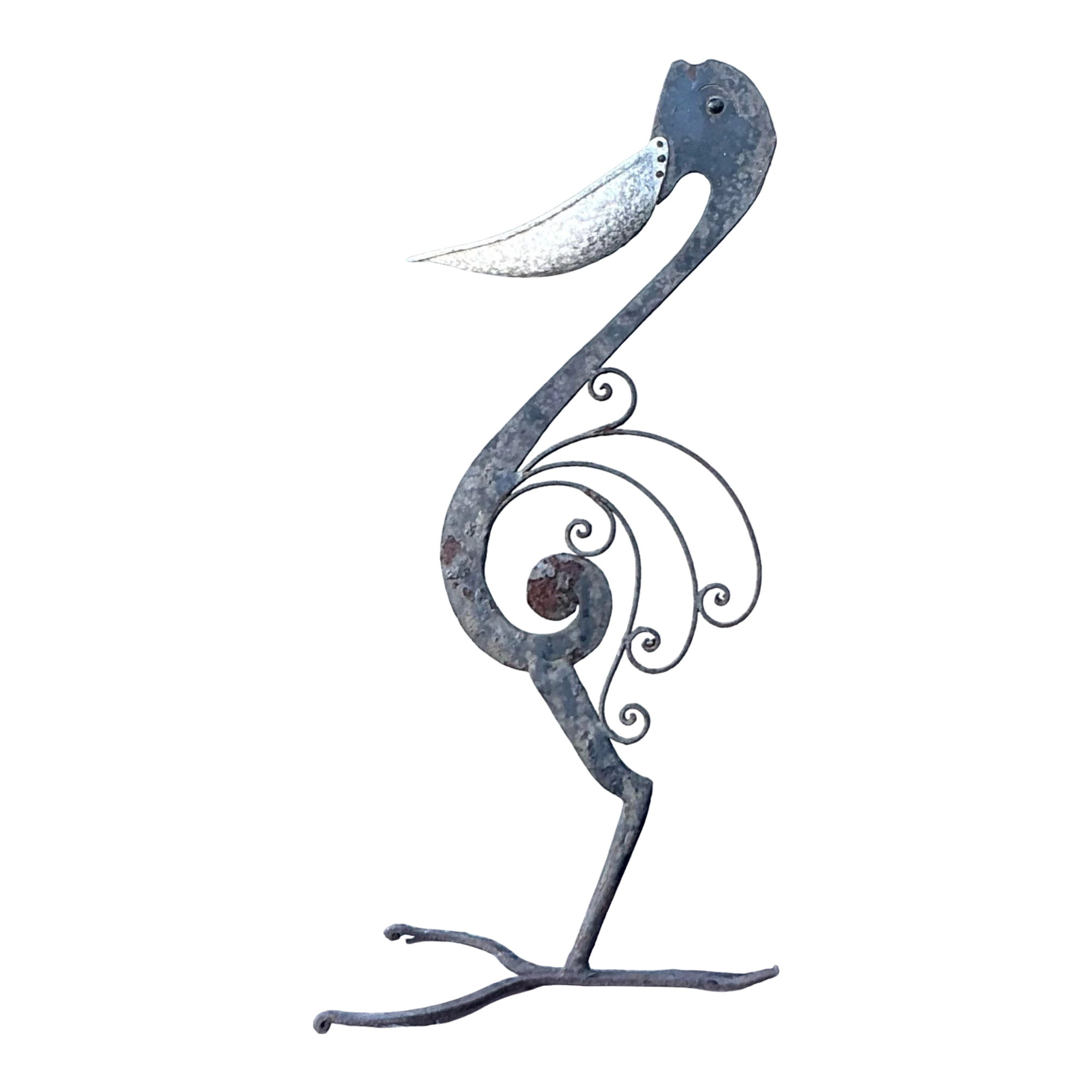 Vintage Boho Wrought Iron Pelican Sculpture — additional photo 1