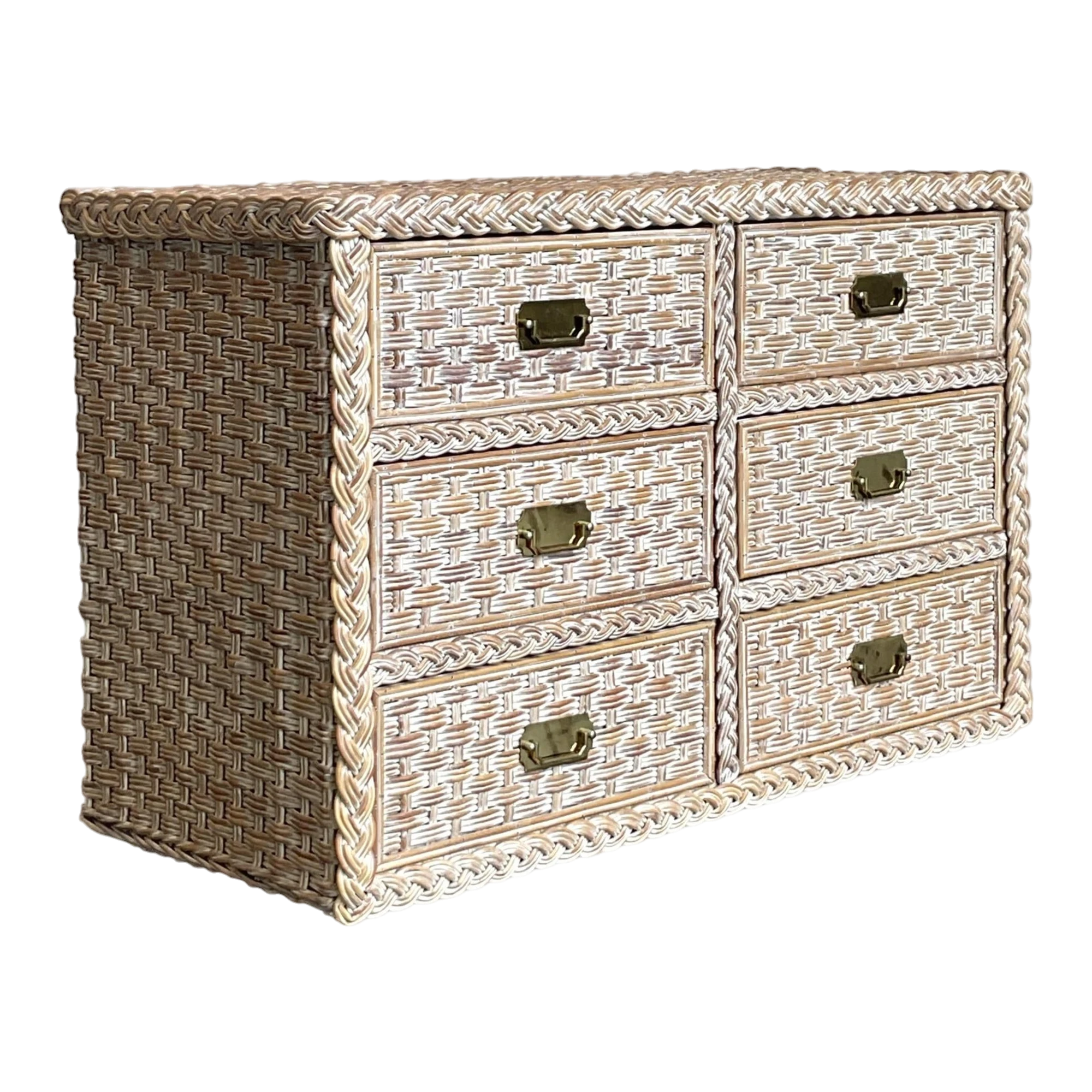 Vintage Braided Washed Rattan Dresser