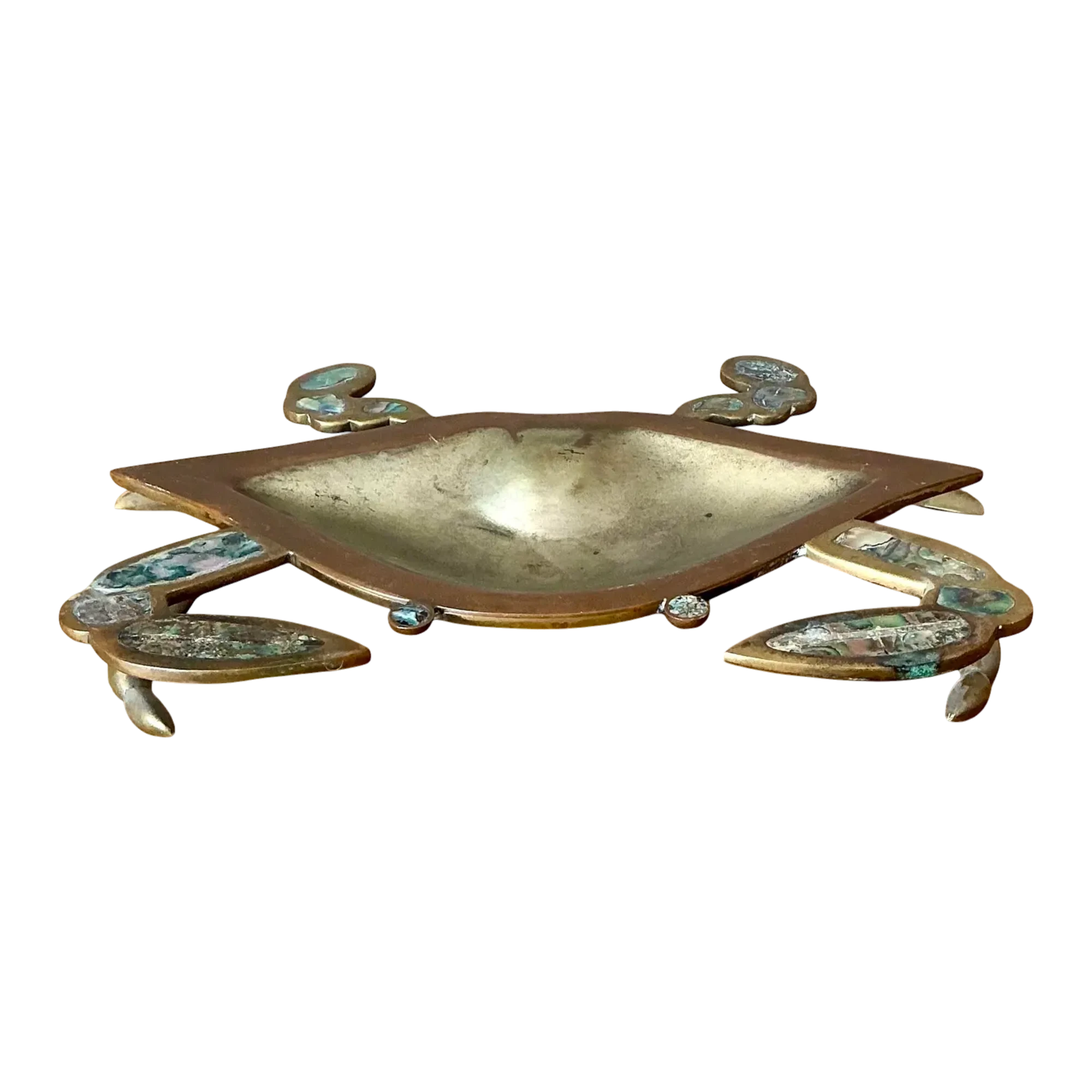 Vintage Brass Crab Bowl With Mother of Pearl Inlay