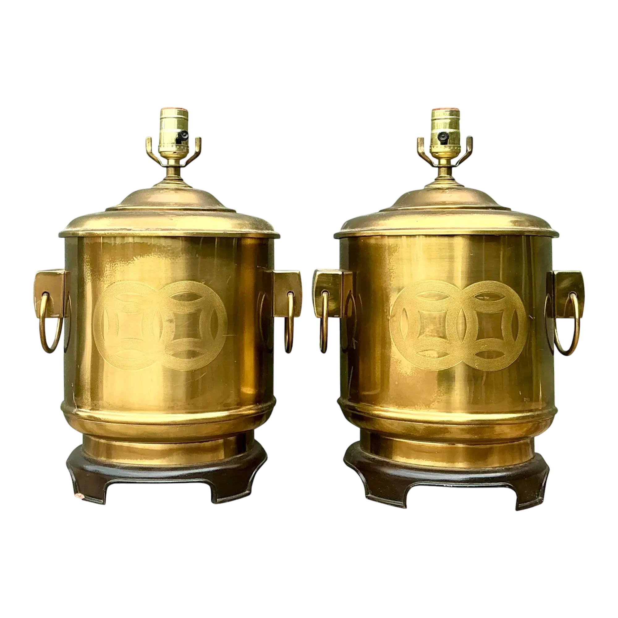 Vintage Brass Medallion Ring Lamps - A Pair