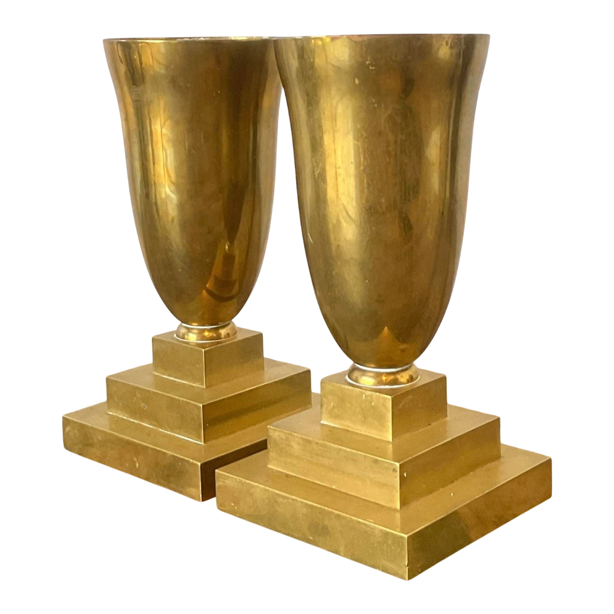 Vintage Brass Pedestal Urns - A Pair