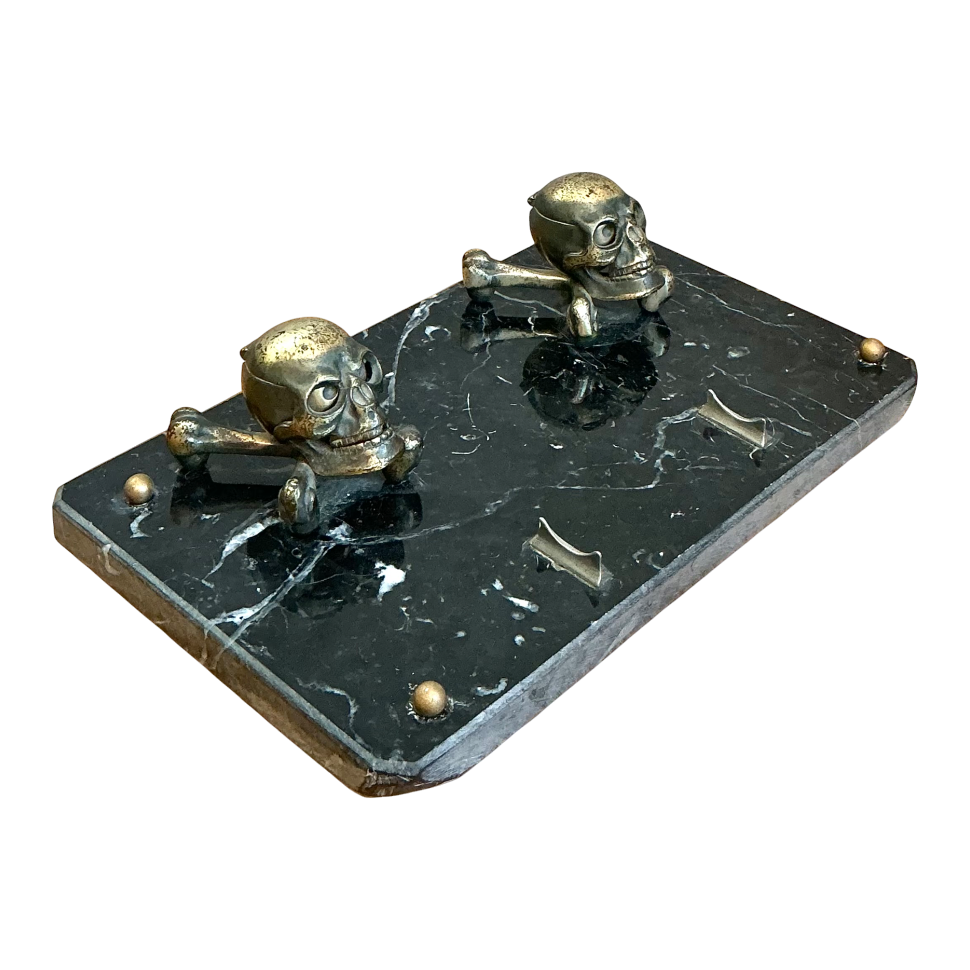 Vintage Brass Skull and Crossbones Inkwell — additional photo 1