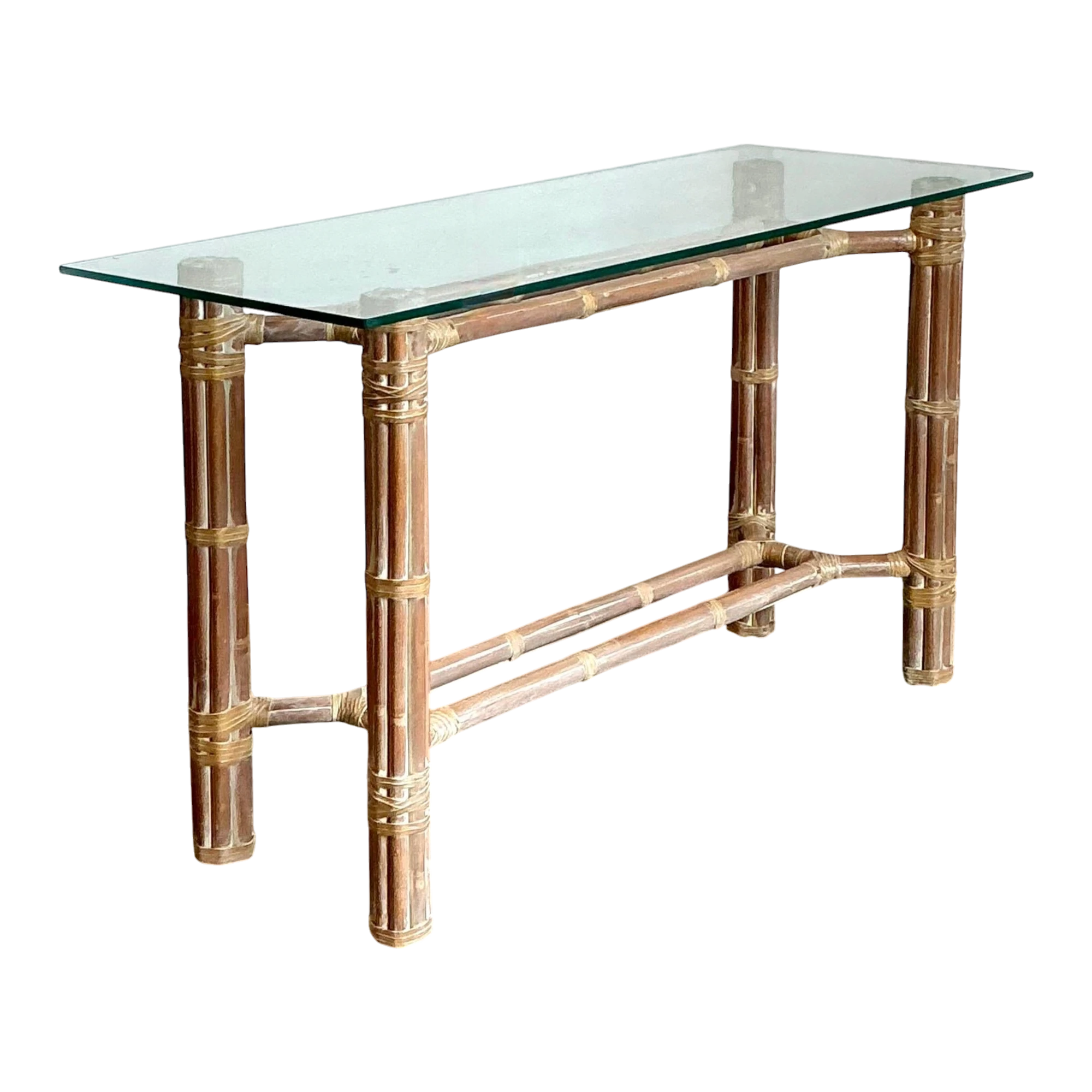 Vintage Bundled Rattan Console Table After McGuire