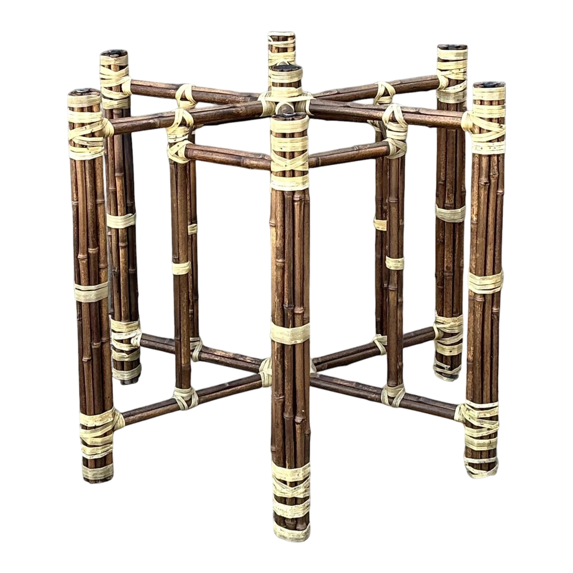 Vintage Bundled Rattan Dining Table Pedestal